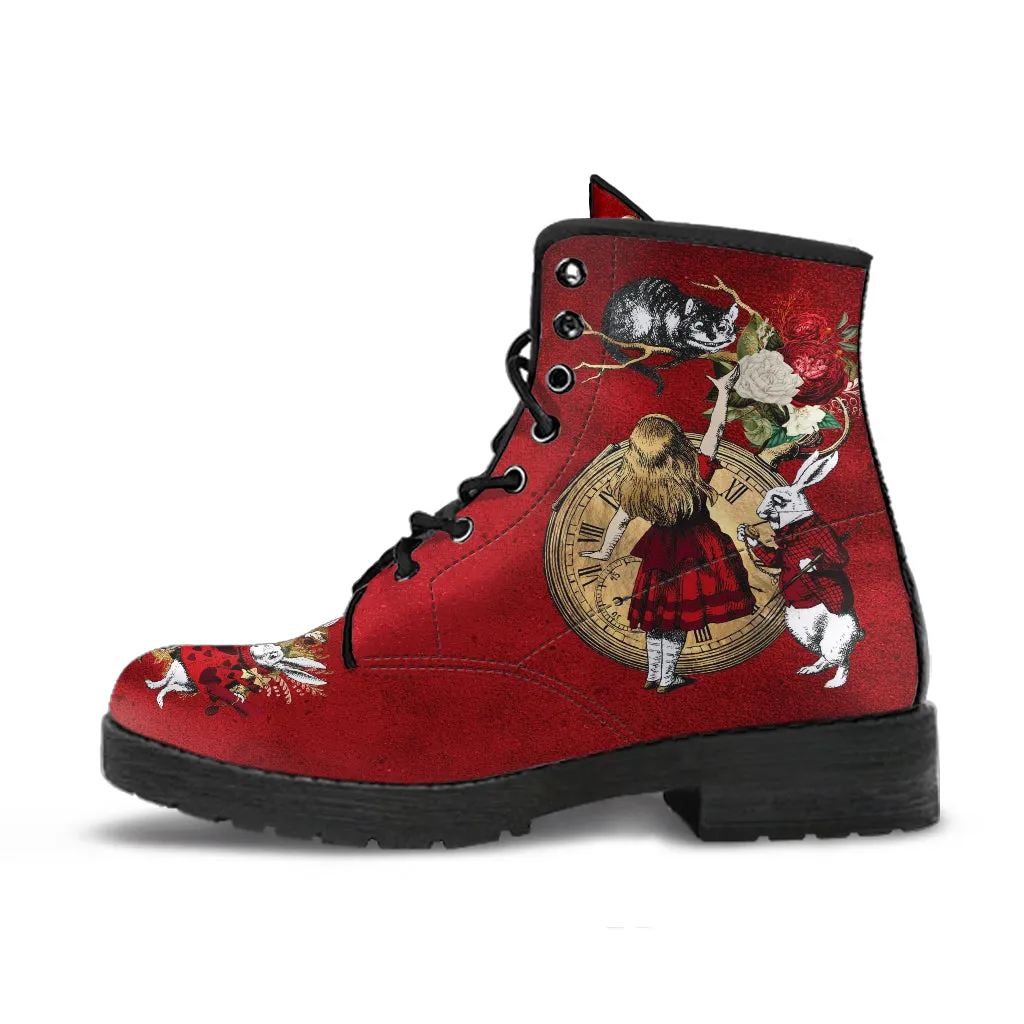 Combat Boots - Alice in Wonderland Gifts #113 Red Series, Birthday Gifts, Gift Idea, Women's Boots, Custom Shoes Boho, Aesthetic Shoes