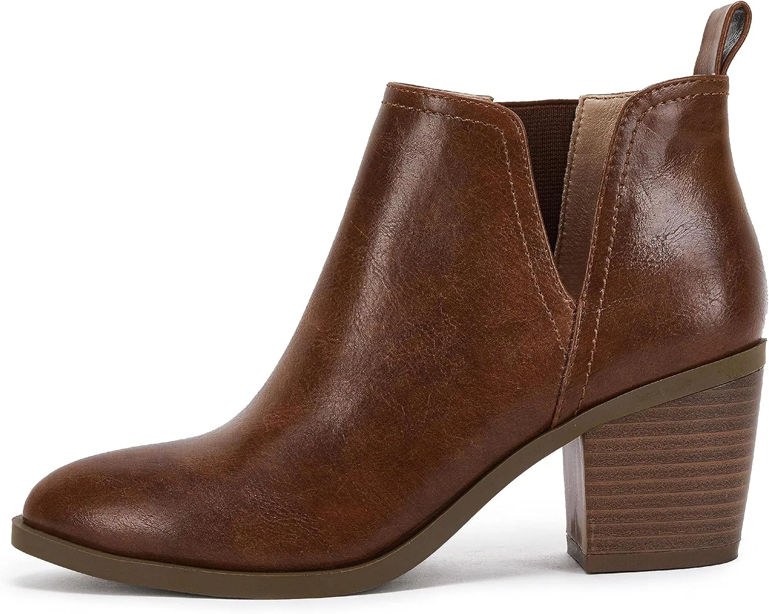 Coutgo Womens Cut Out Ankle Boots Chunky Stacked Heel Almond Toe Slip on Western Booties