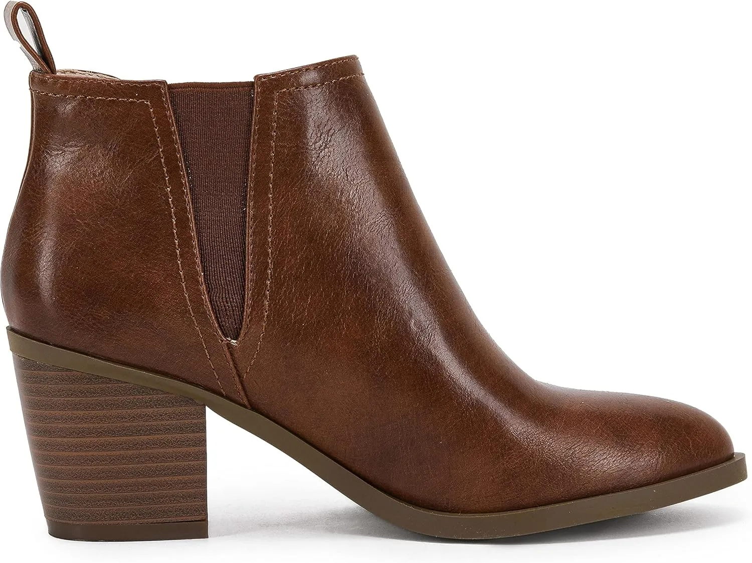 Coutgo Womens Cut Out Ankle Boots Chunky Stacked Heel Almond Toe Slip on Western Booties