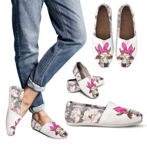 Cute Cow and flowers  - WOMEN'S CASUAL SHOES CANVAS