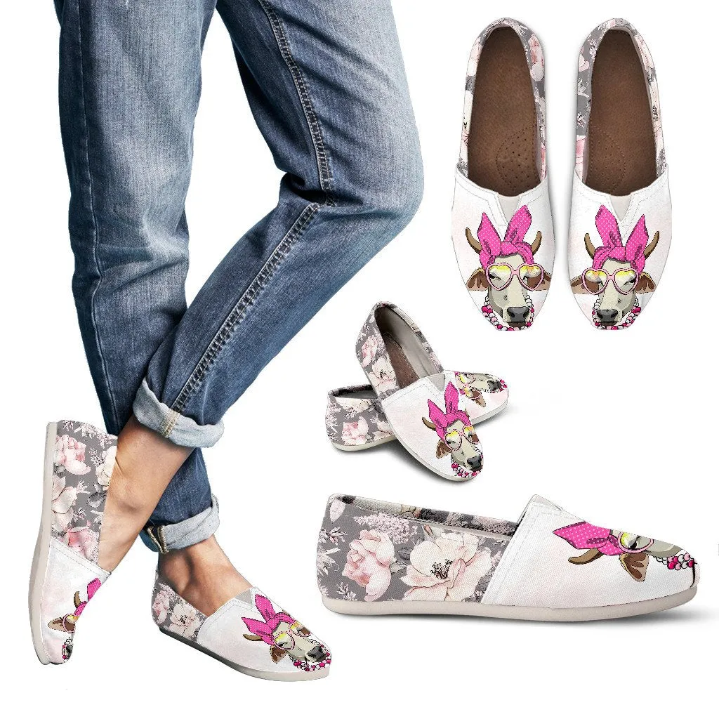 Cute Cow and flowers  - WOMEN'S CASUAL SHOES CANVAS