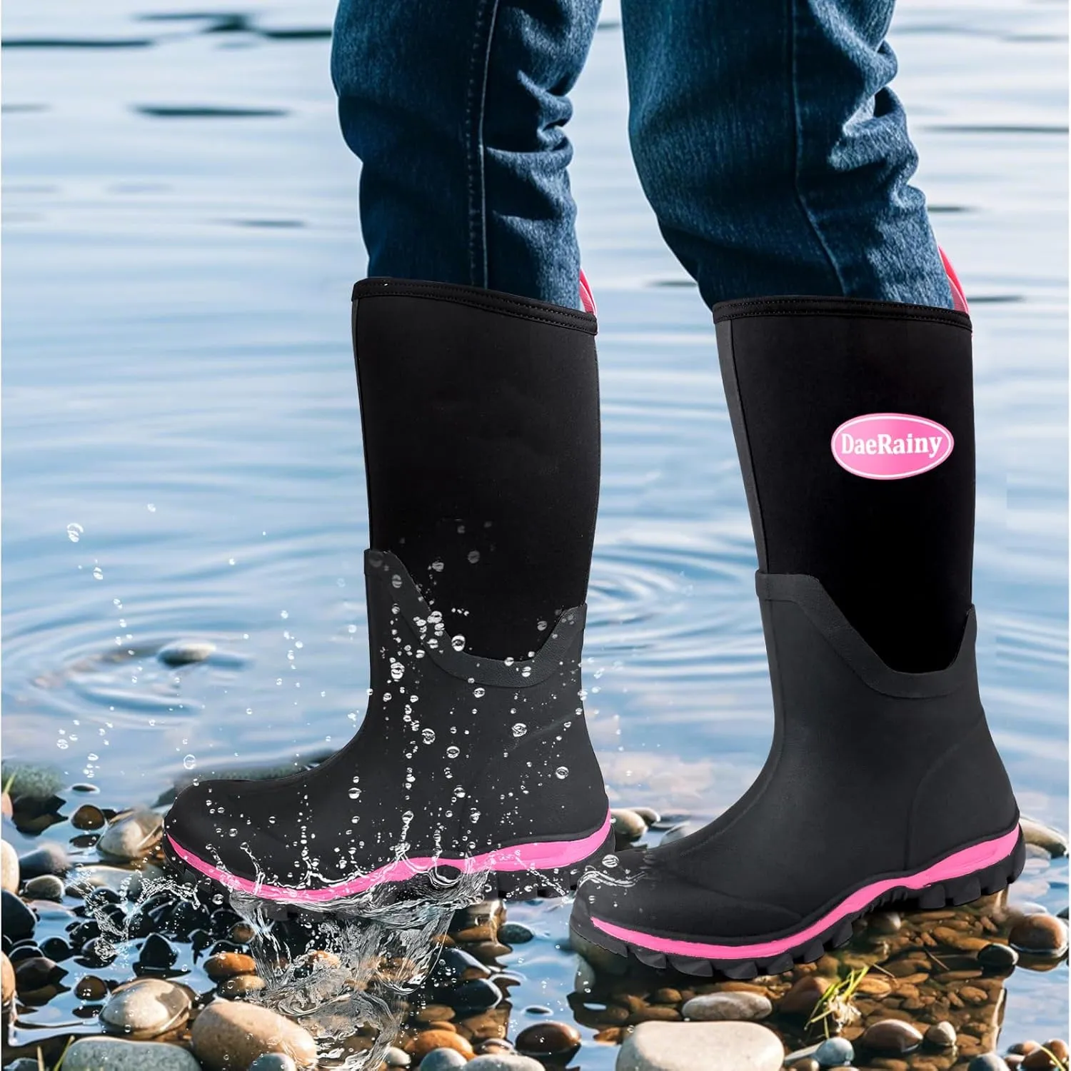 DaeRainy Rubber Rain Boots for Women Waterproof Boots Durable Neoprene Boots Insulated Mud Hunting Work Shoes for Outdoor Fsh Pond, Gradens,Hike,Farms