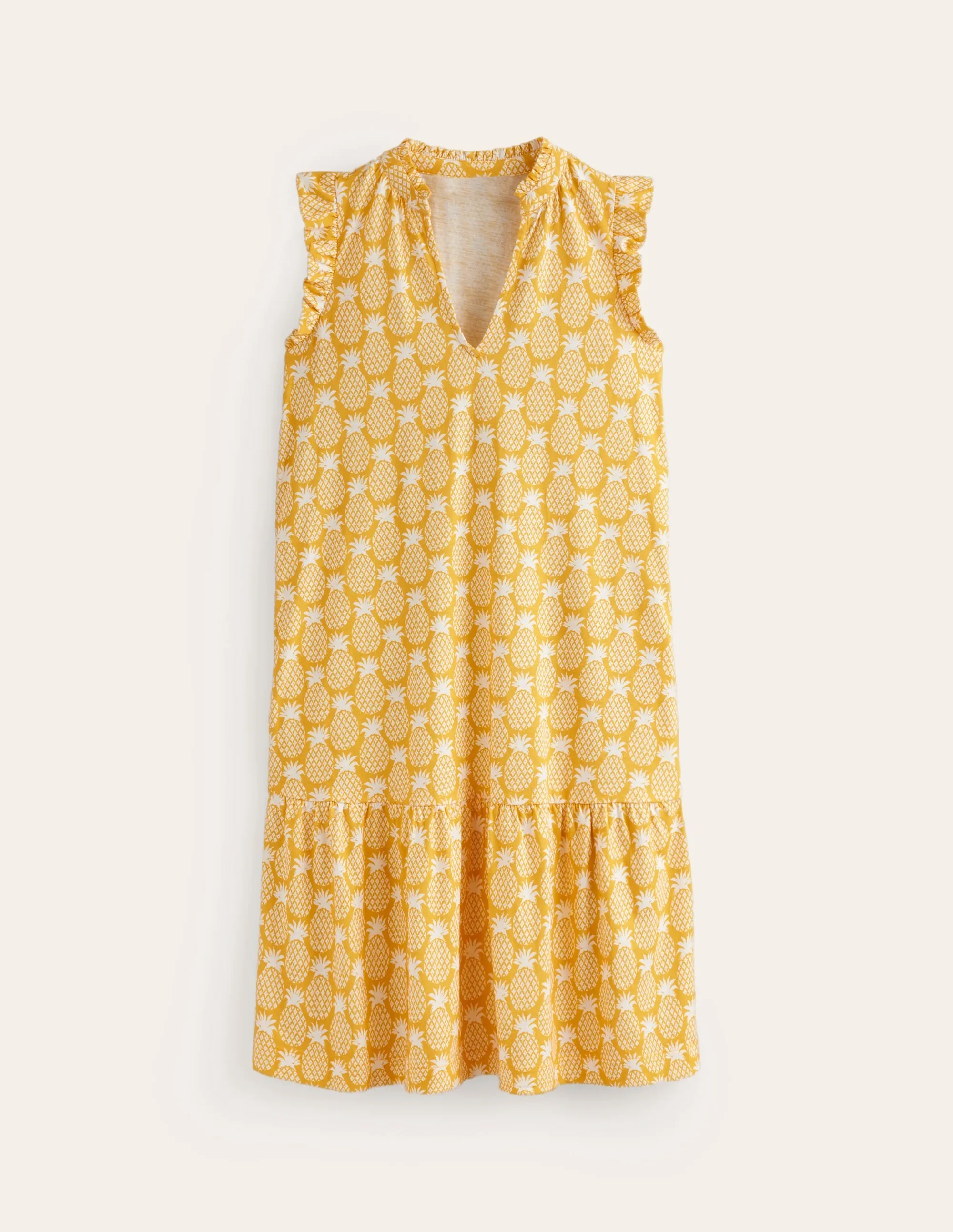 Daisy Jersey Short Tier Dress-Ceylon Yellow, Pineapple Geo