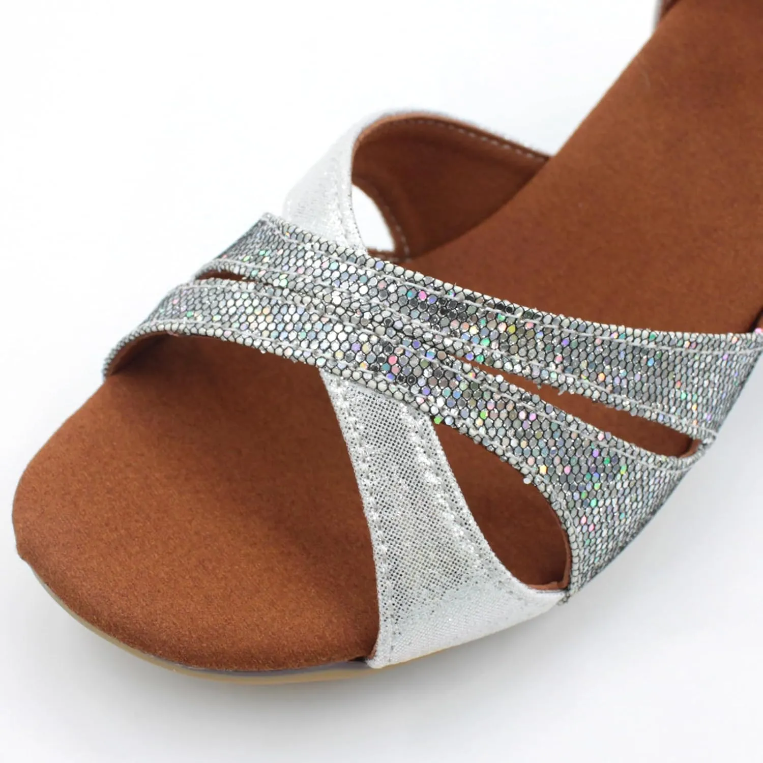 Dance Shoes Women Durable Glitter Ballroom Shoes with Cross Strap