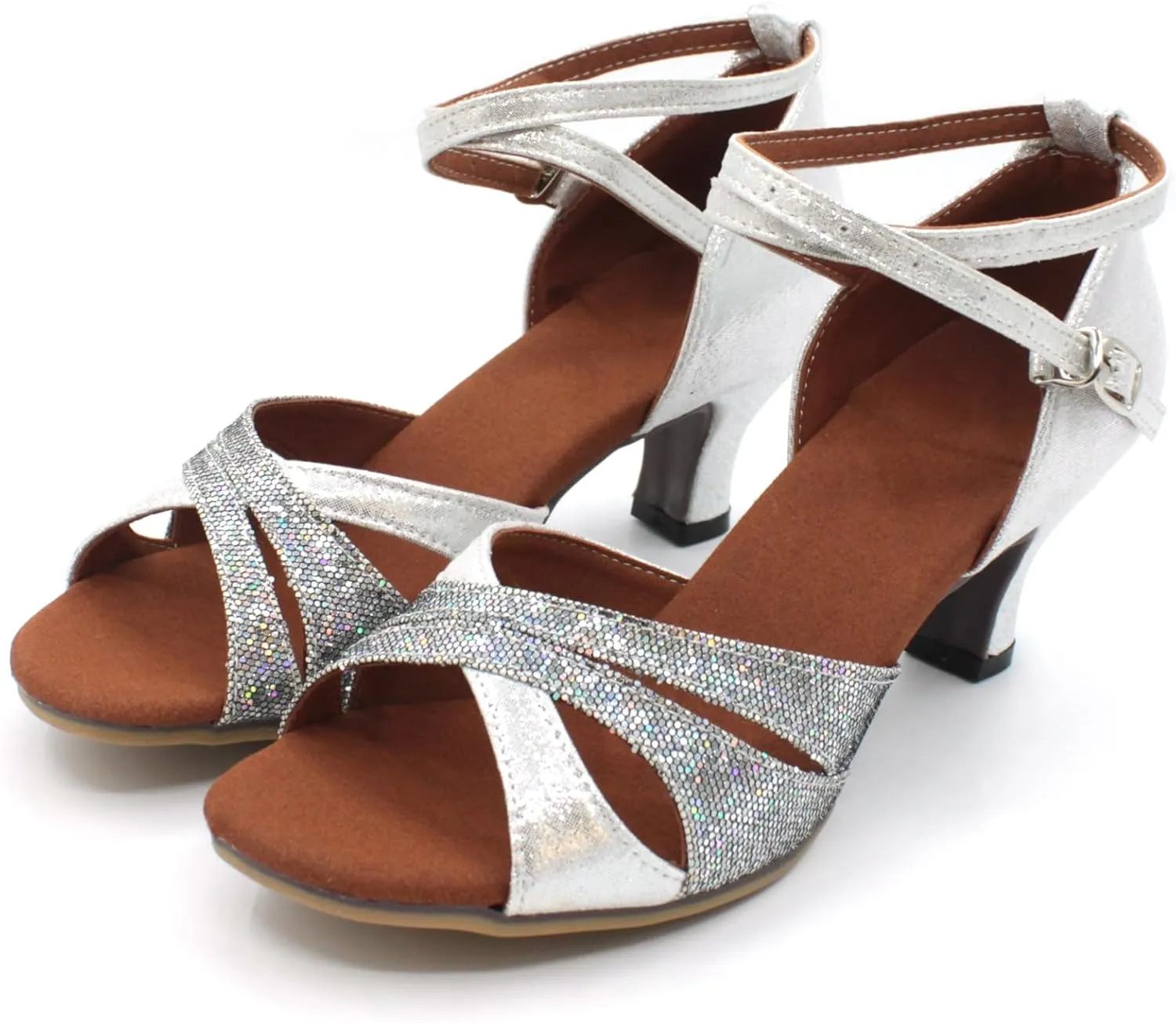 Dance Shoes Women Durable Glitter Ballroom Shoes with Cross Strap