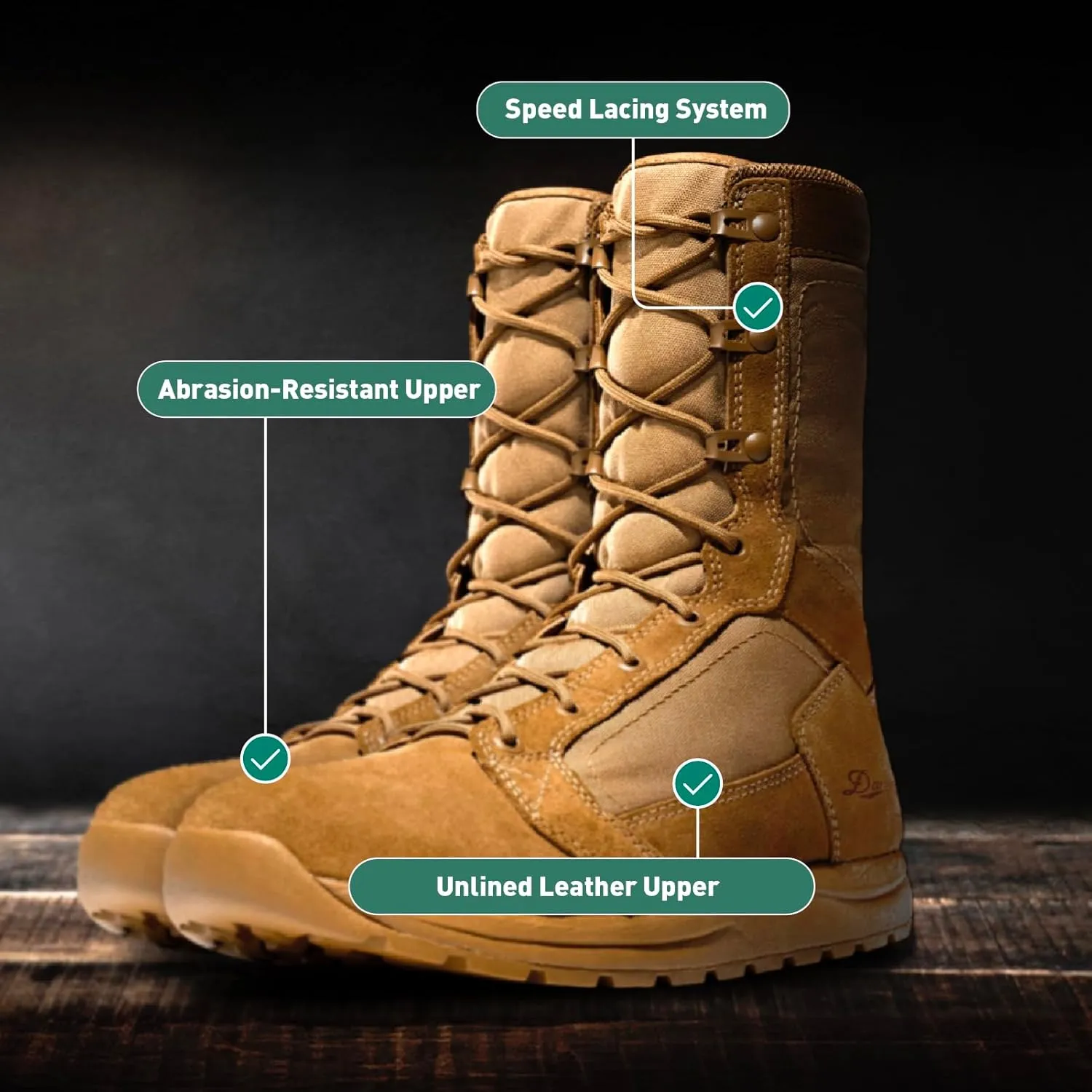 Danner Tachyon 8 Tactical Boots for Men - Ultralight Fast Drying Upper with Abrasion-Resistant Toe, Comfort Footbed, and Non Slip Traction Outsole