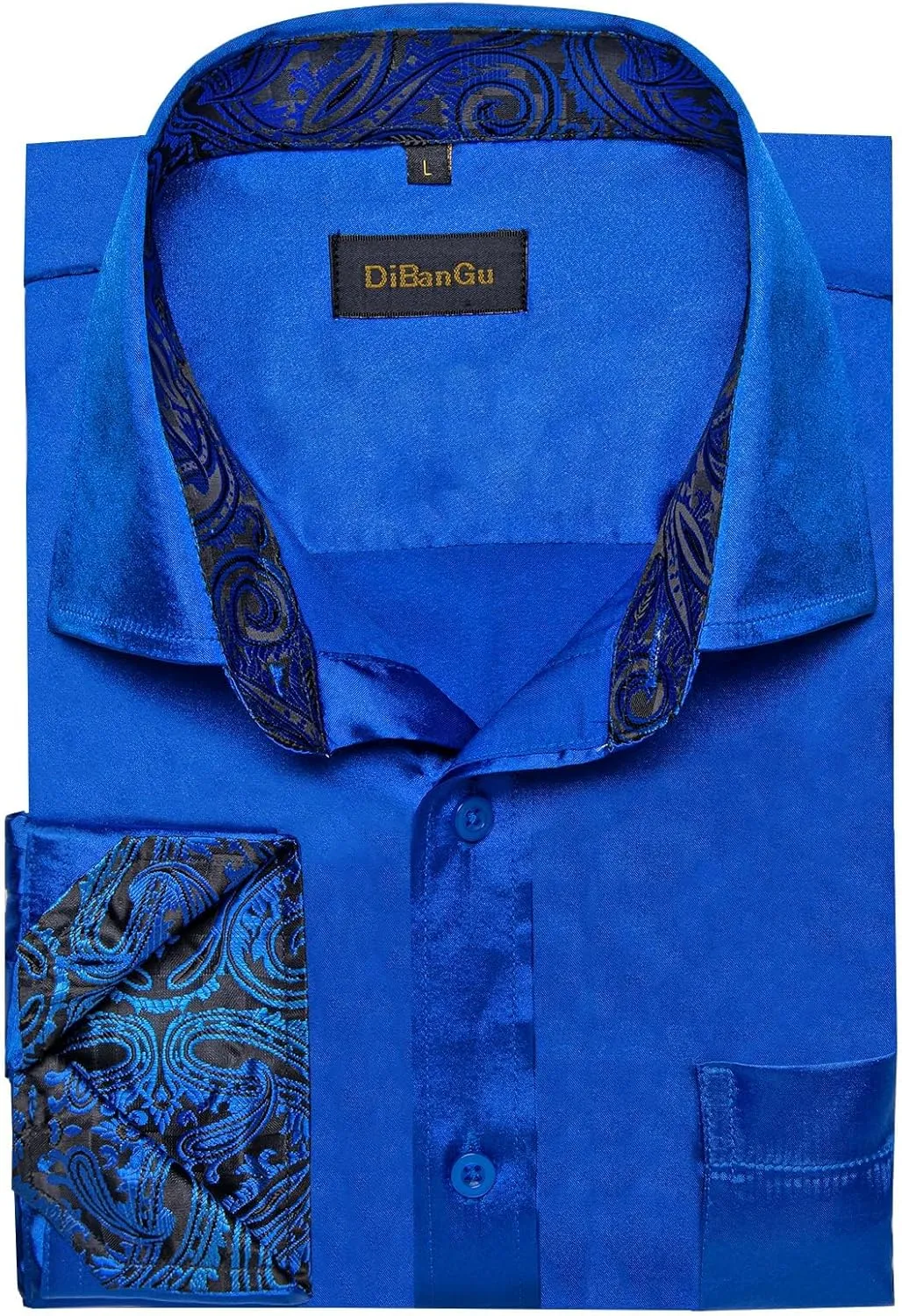 DiBanGu Mens Satin Dress Shirts Casual Long Sleeve Button Down Shirt Regular Fit Wrinkle Free Shiny Shirts for Men Party Prom