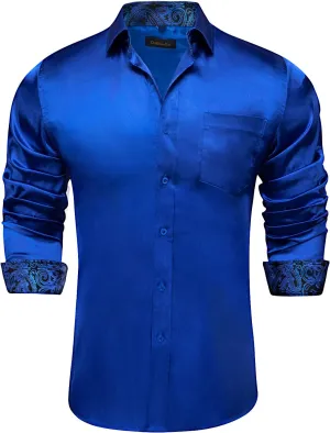 DiBanGu Mens Satin Dress Shirts Casual Long Sleeve Button Down Shirt Regular Fit Wrinkle Free Shiny Shirts for Men Party Prom