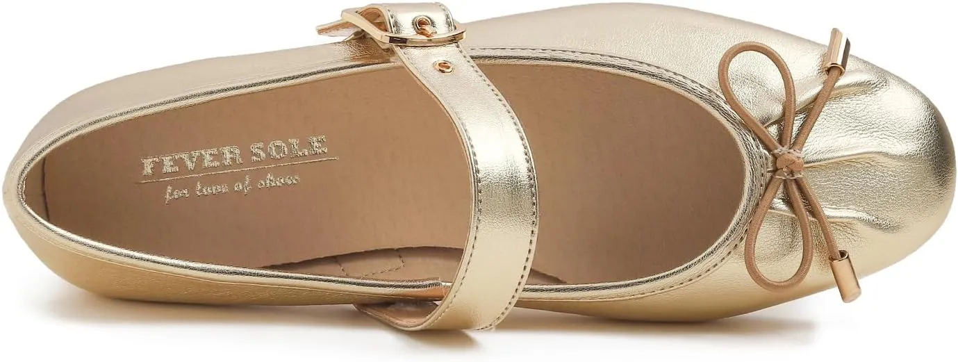FEVERSOLE Women's Mary Jane Fashion Square Toe Easy Buckle Slip On Flats