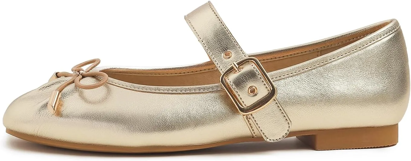 FEVERSOLE Women's Mary Jane Fashion Square Toe Easy Buckle Slip On Flats