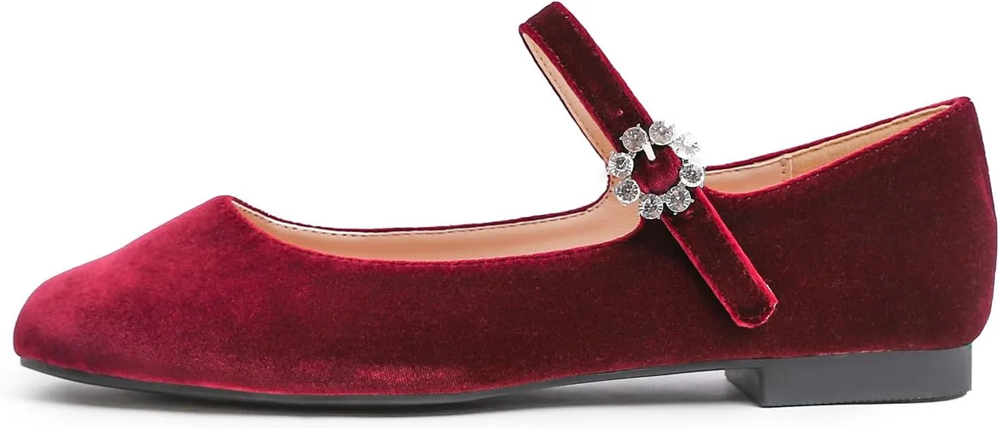 FEVERSOLE Women's Mary Jane Fashion Square Toe Easy Buckle Slip On Flats
