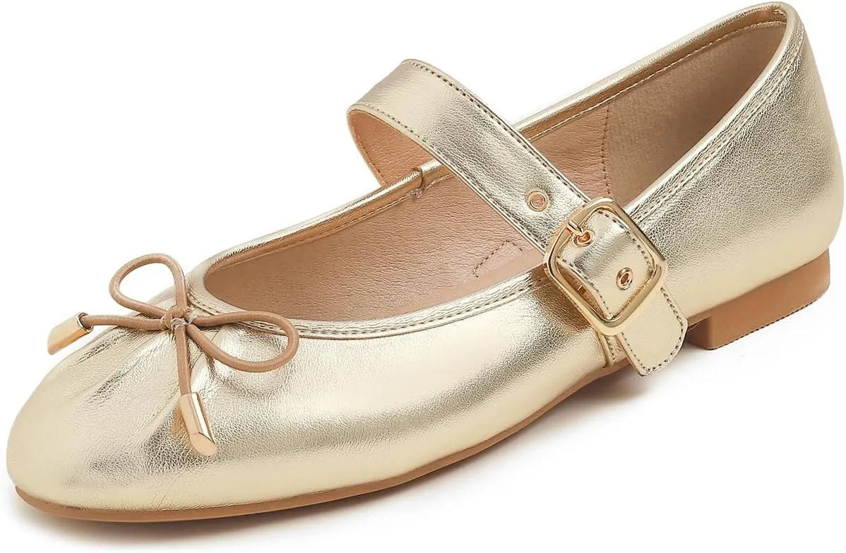 FEVERSOLE Women's Mary Jane Fashion Square Toe Easy Buckle Slip On Flats