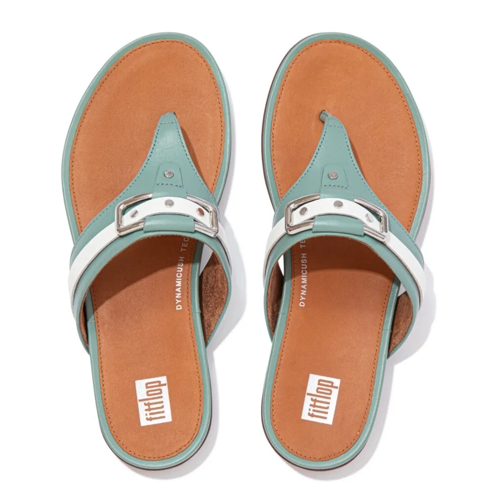 FitFlop Gracie Stud-Buckle Leather Toe Post Sandals Green