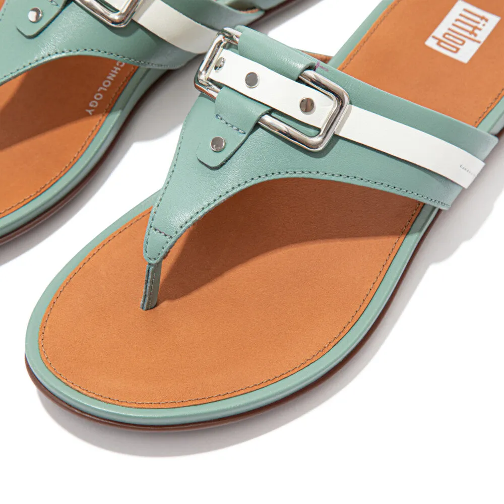 FitFlop Gracie Stud-Buckle Leather Toe Post Sandals Green