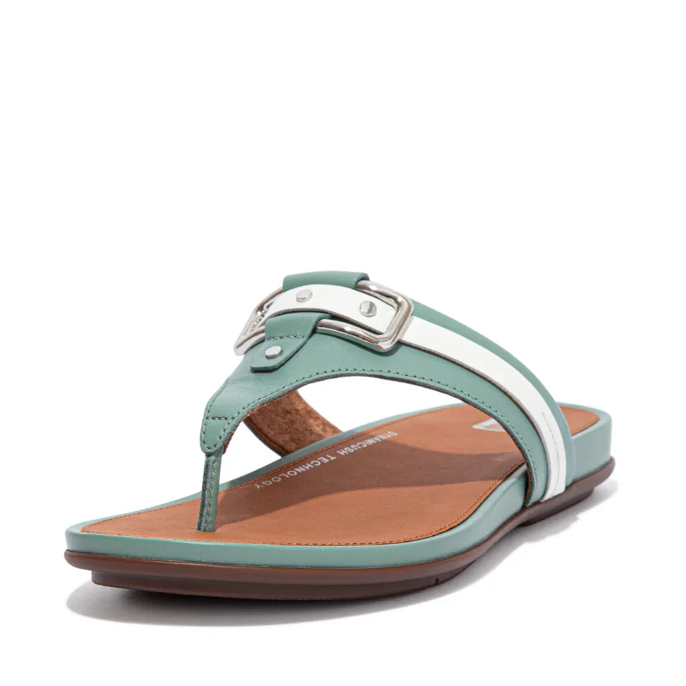FitFlop Gracie Stud-Buckle Leather Toe Post Sandals Green