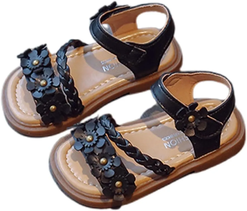 Floral Sandals for Girls Toddler Big Kids 1-12 Years Hook and Loop Open Toe Flats Dress Summer Shoes Vacation Travel Outfits