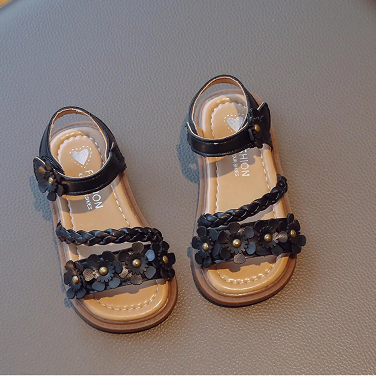 Floral Sandals for Girls Toddler Big Kids 1-12 Years Hook and Loop Open Toe Flats Dress Summer Shoes Vacation Travel Outfits
