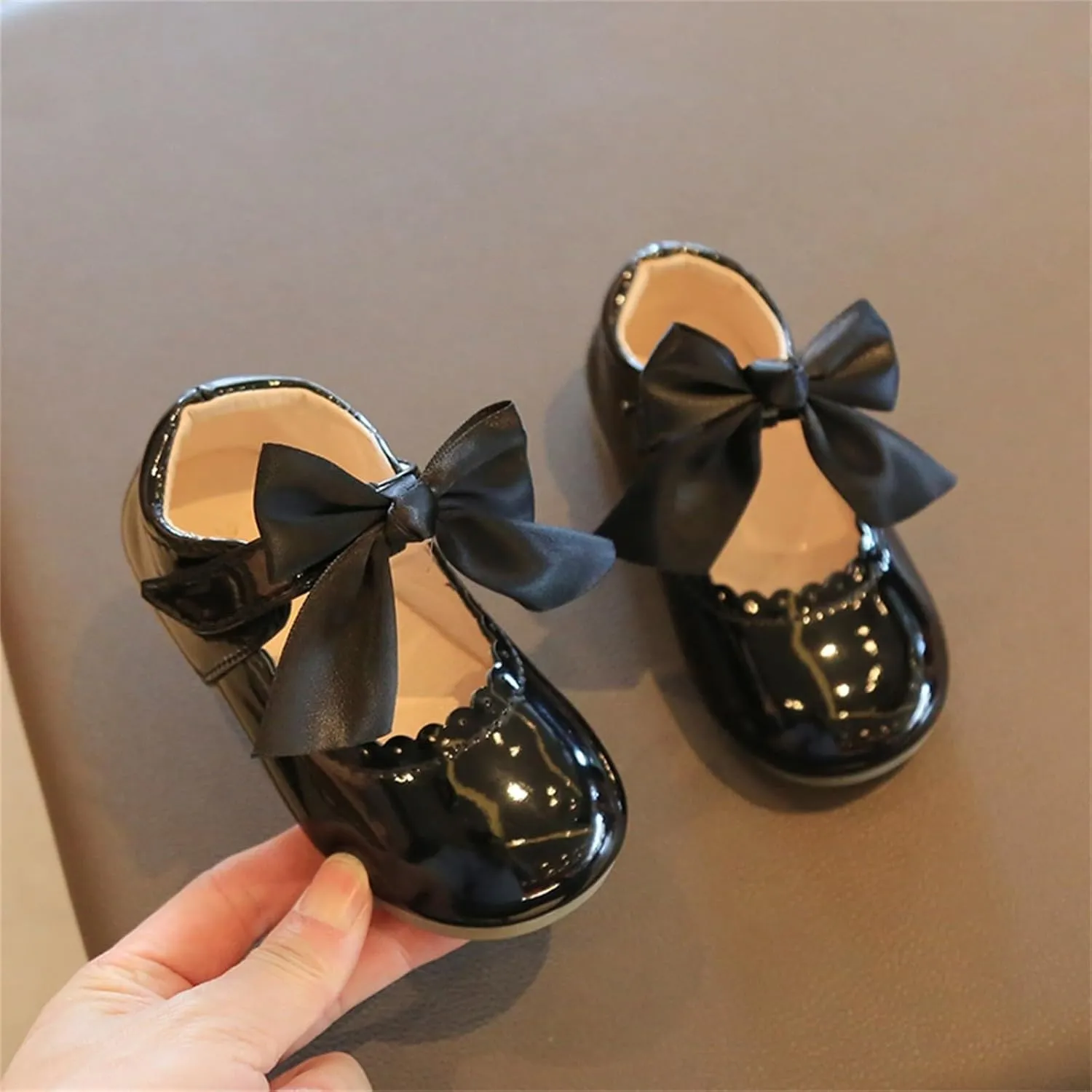 Flower Girl Dress Shoes Soft Princess Mary Jane Ballet Flats with Bow Hook Loop for Toddler Wedding Party Dance Shoes