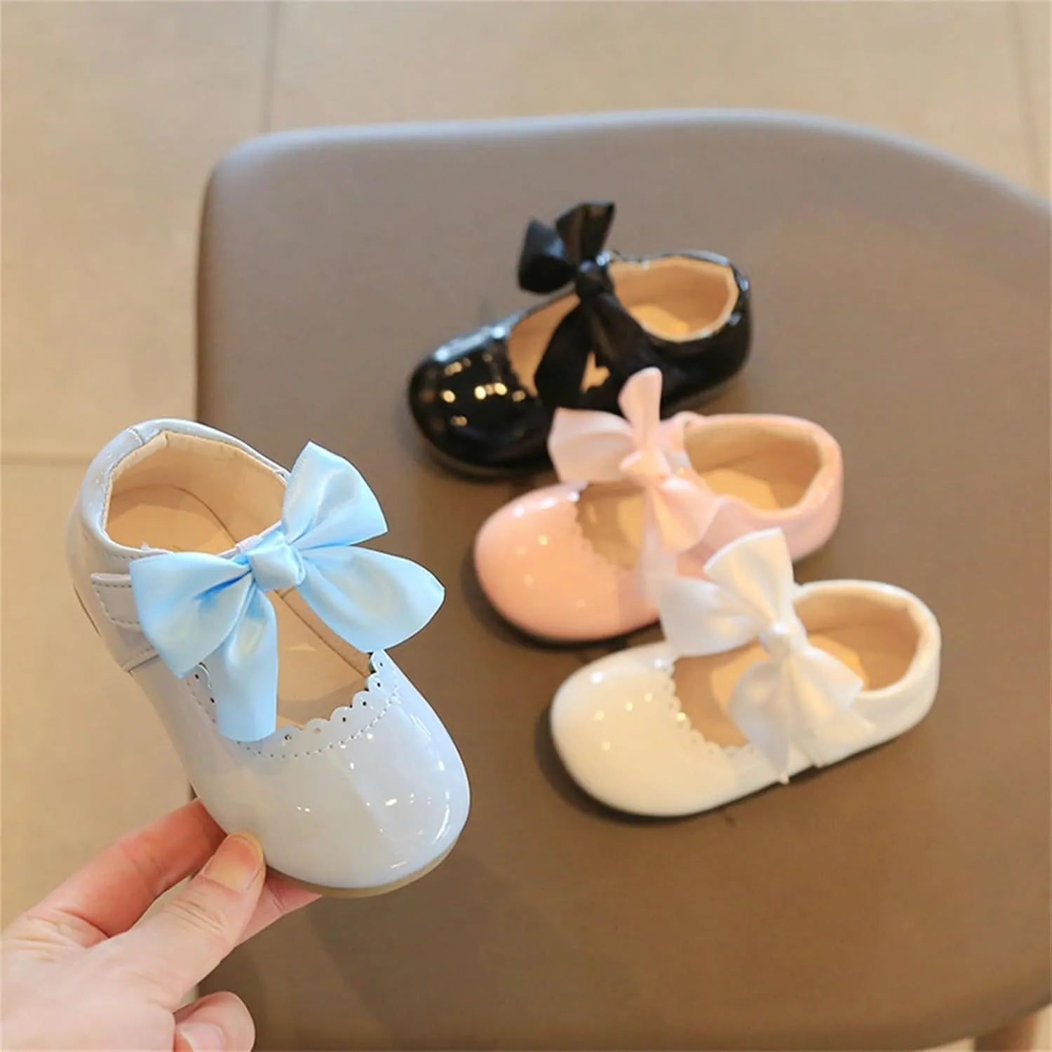 Flower Girl Dress Shoes Soft Princess Mary Jane Ballet Flats with Bow Hook Loop for Toddler Wedding Party Dance Shoes