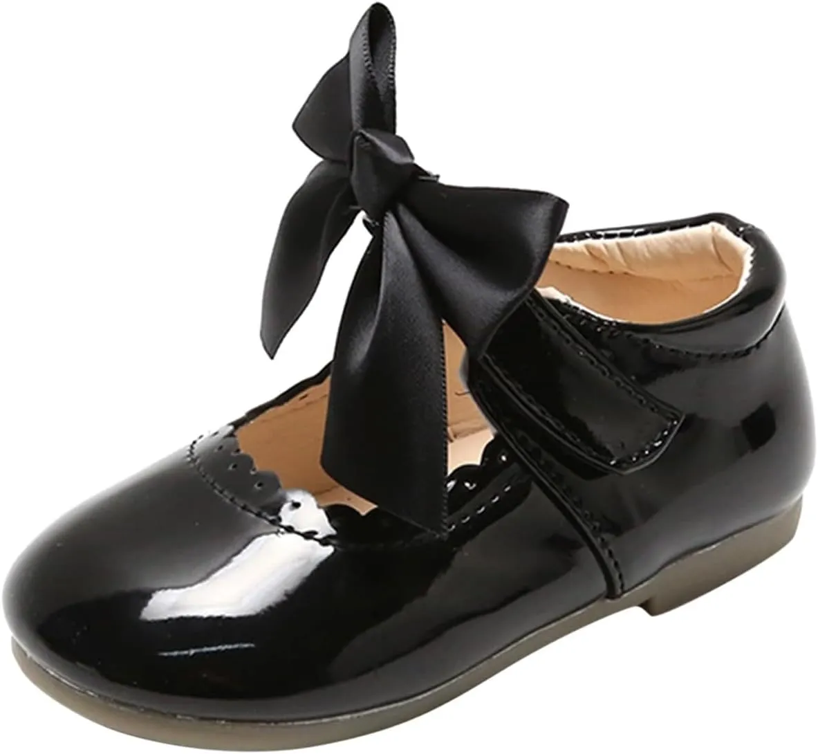 Flower Girl Dress Shoes Soft Princess Mary Jane Ballet Flats with Bow Hook Loop for Toddler Wedding Party Dance Shoes