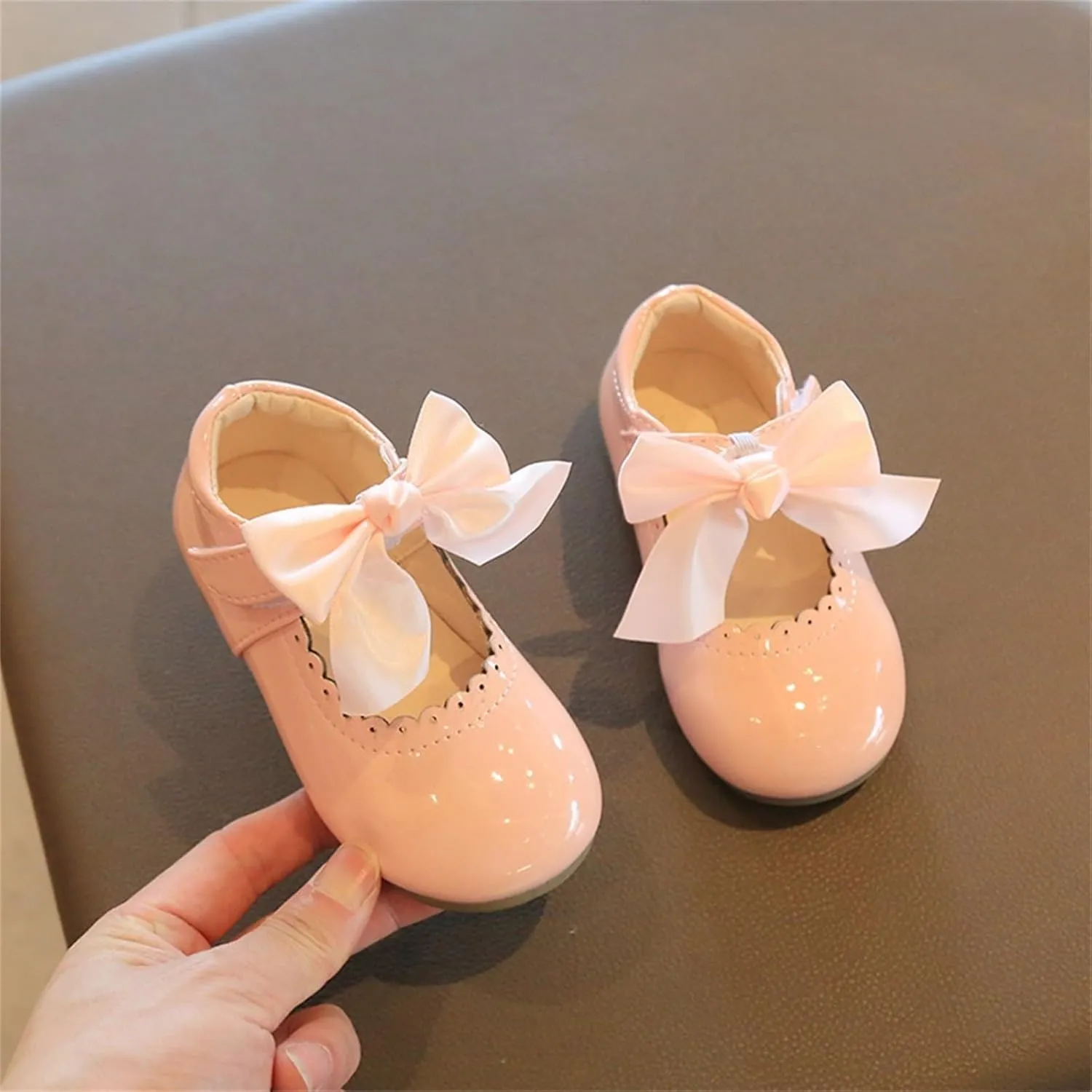 Flower Girl Dress Shoes Soft Princess Mary Jane Ballet Flats with Bow Hook Loop for Toddler Wedding Party Dance Shoes
