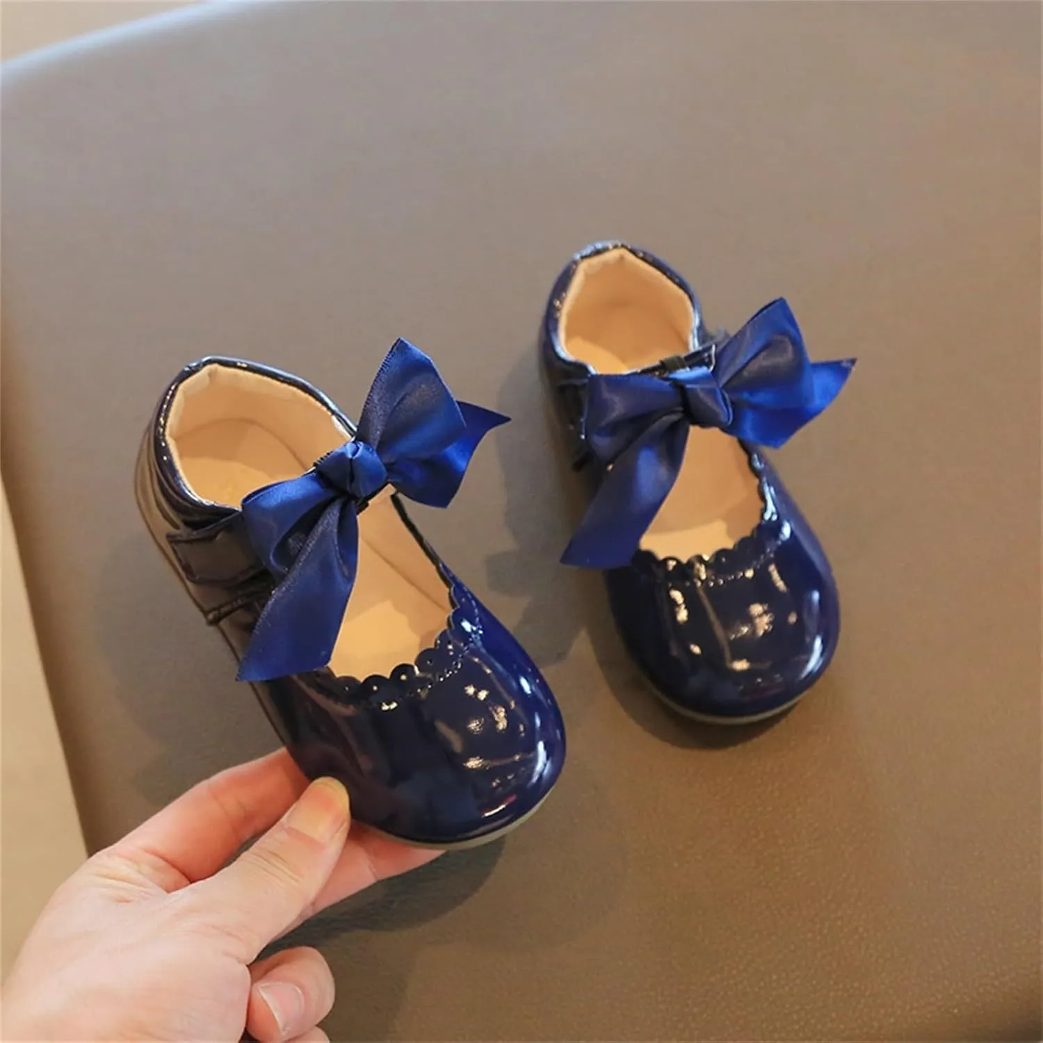 Flower Girl Dress Shoes Soft Princess Mary Jane Ballet Flats with Bow Hook Loop for Toddler Wedding Party Dance Shoes