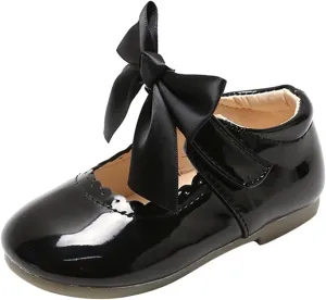 Flower Girl Dress Shoes Soft Princess Mary Jane Ballet Flats with Bow Hook Loop for Toddler Wedding Party Dance Shoes