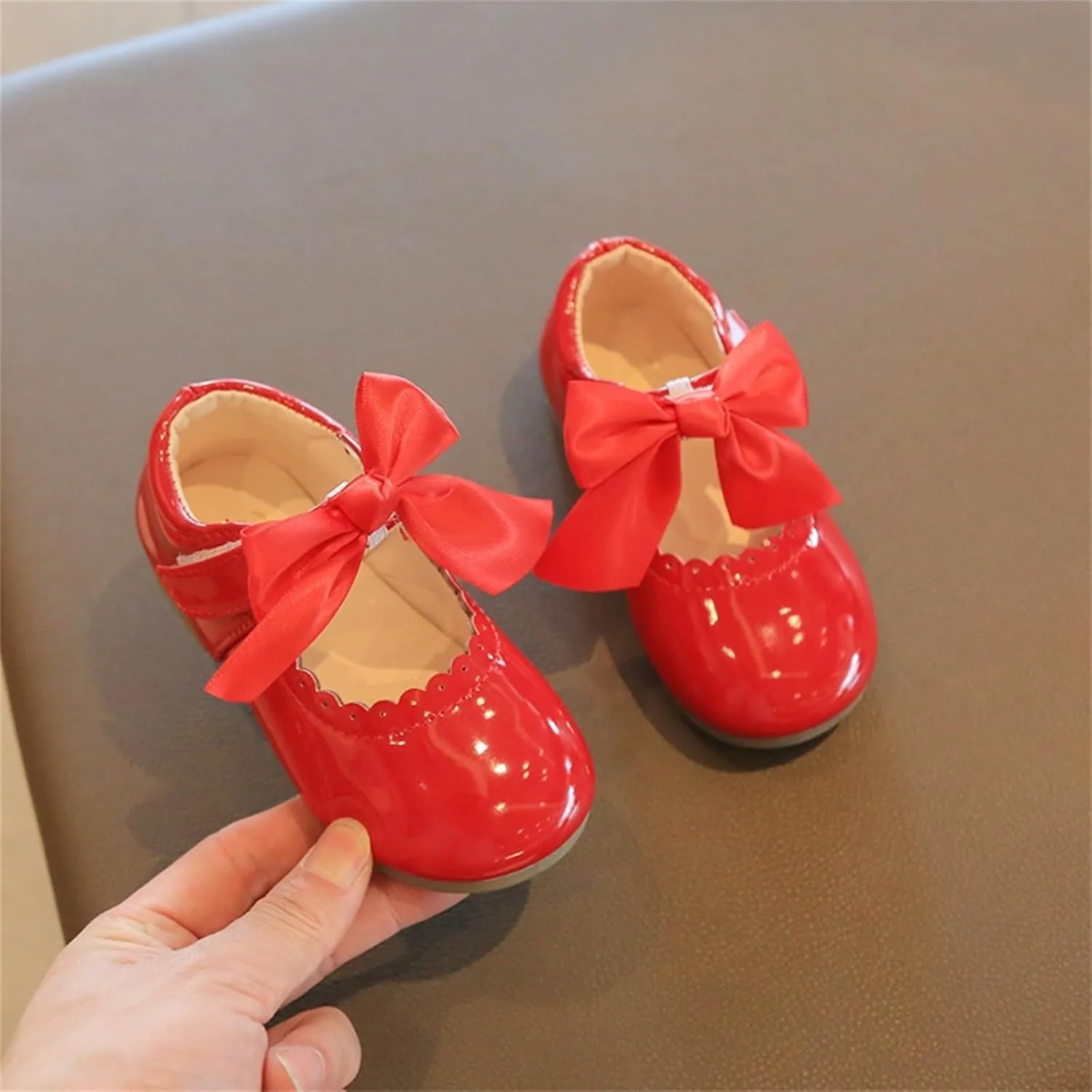 Flower Girl Dress Shoes Soft Princess Mary Jane Ballet Flats with Bow Hook Loop for Toddler Wedding Party Dance Shoes