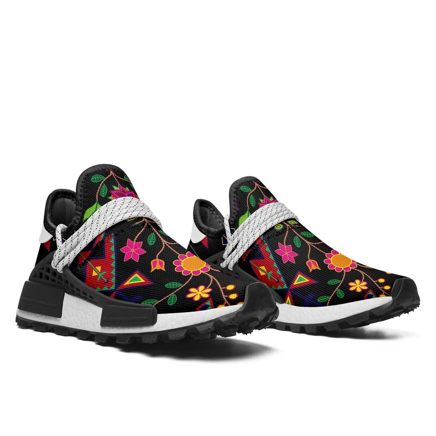 Geometric Floral Spring Black Okaki Sneakers