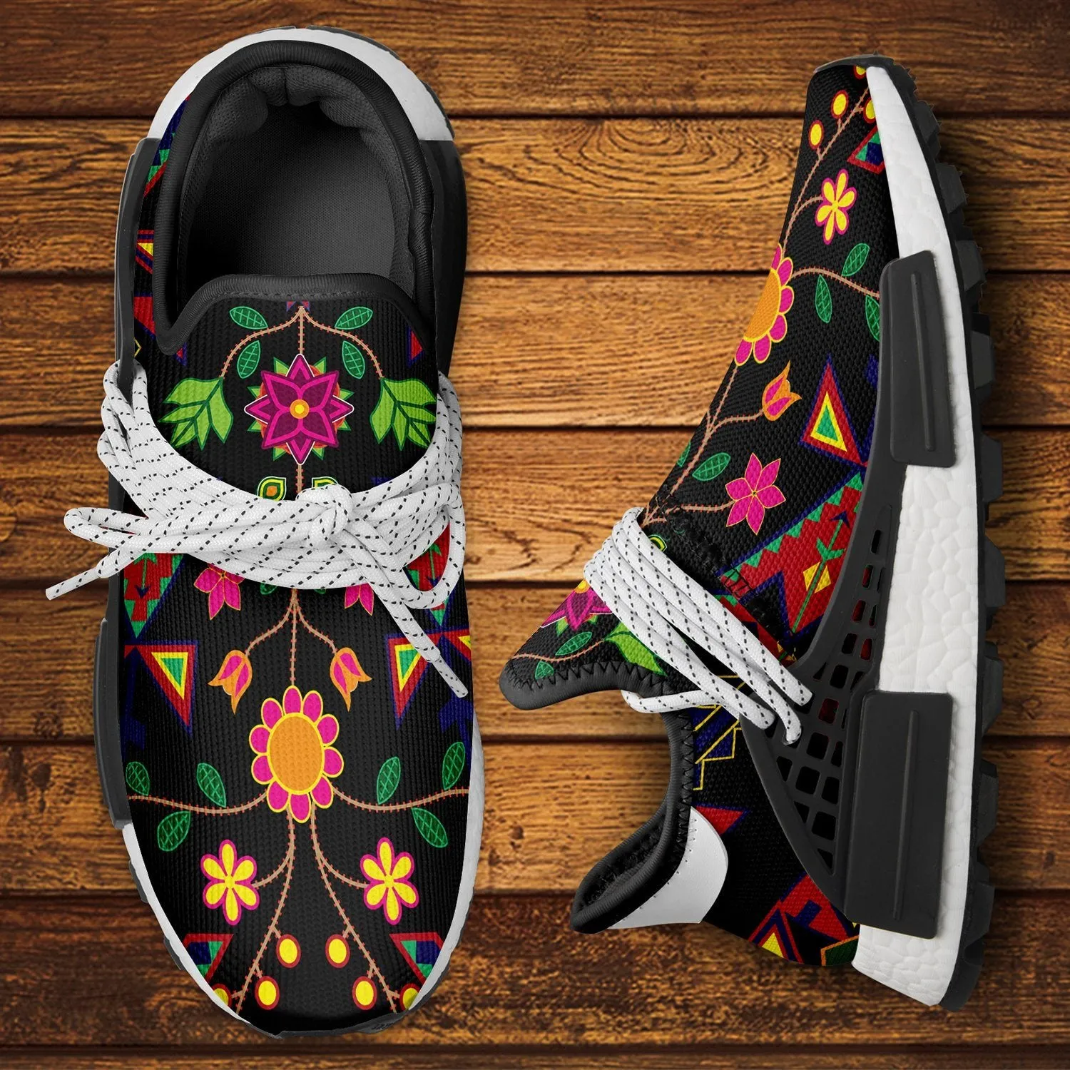 Geometric Floral Spring Black Okaki Sneakers