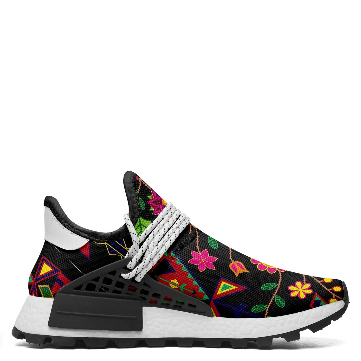 Geometric Floral Spring Black Okaki Sneakers