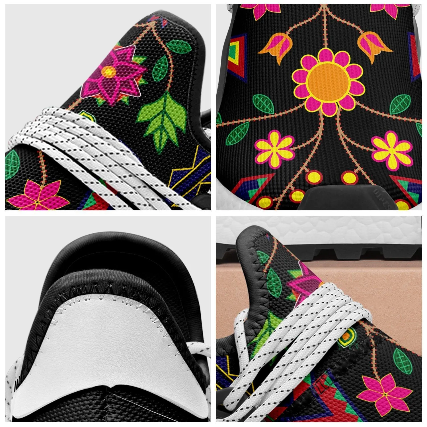 Geometric Floral Spring Black Okaki Sneakers