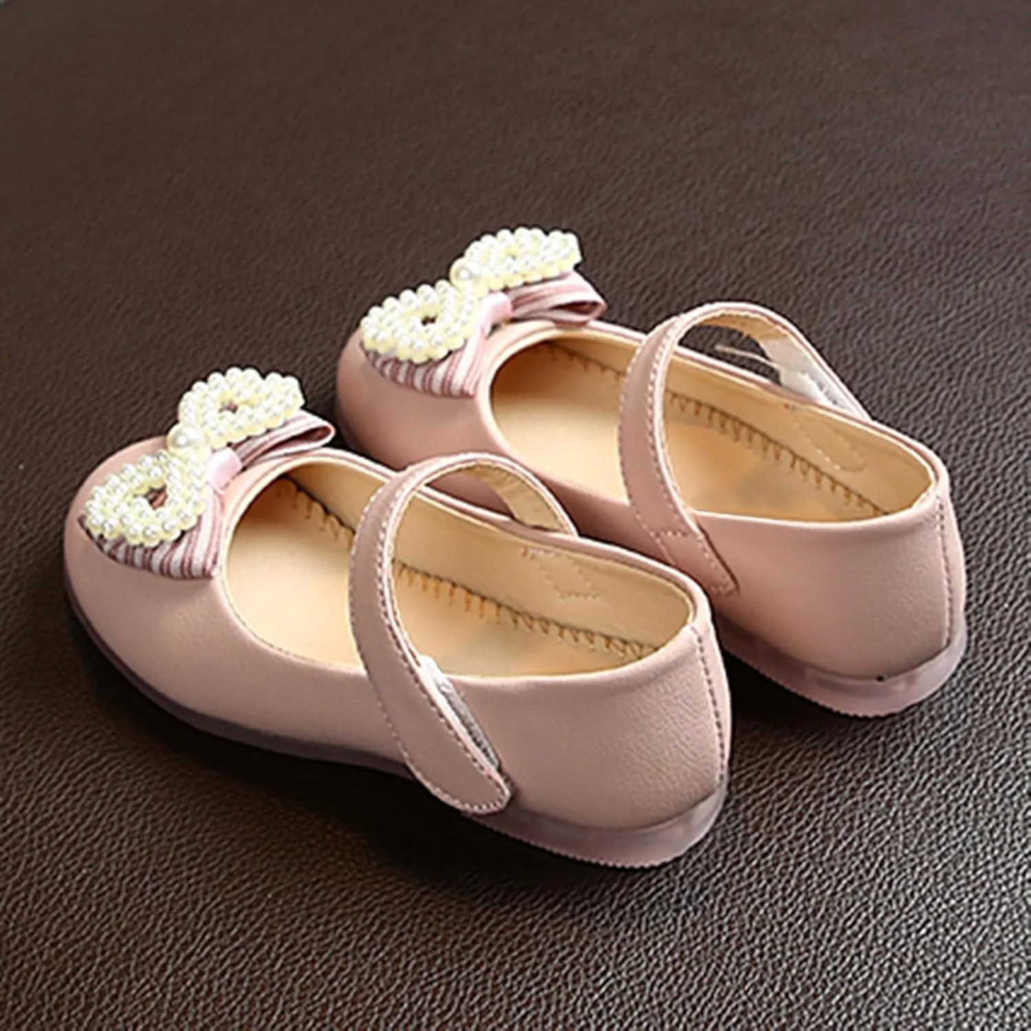 Girls Cute Sandals Pearl Bow Knot Leather Soft Closed Toe Mary Jane Shoes Toddler Ankle Wedding Princess Shoes