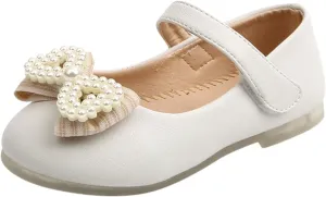 Girls Cute Sandals Pearl Bow Knot Leather Soft Closed Toe Mary Jane Shoes Toddler Ankle Wedding Princess Shoes