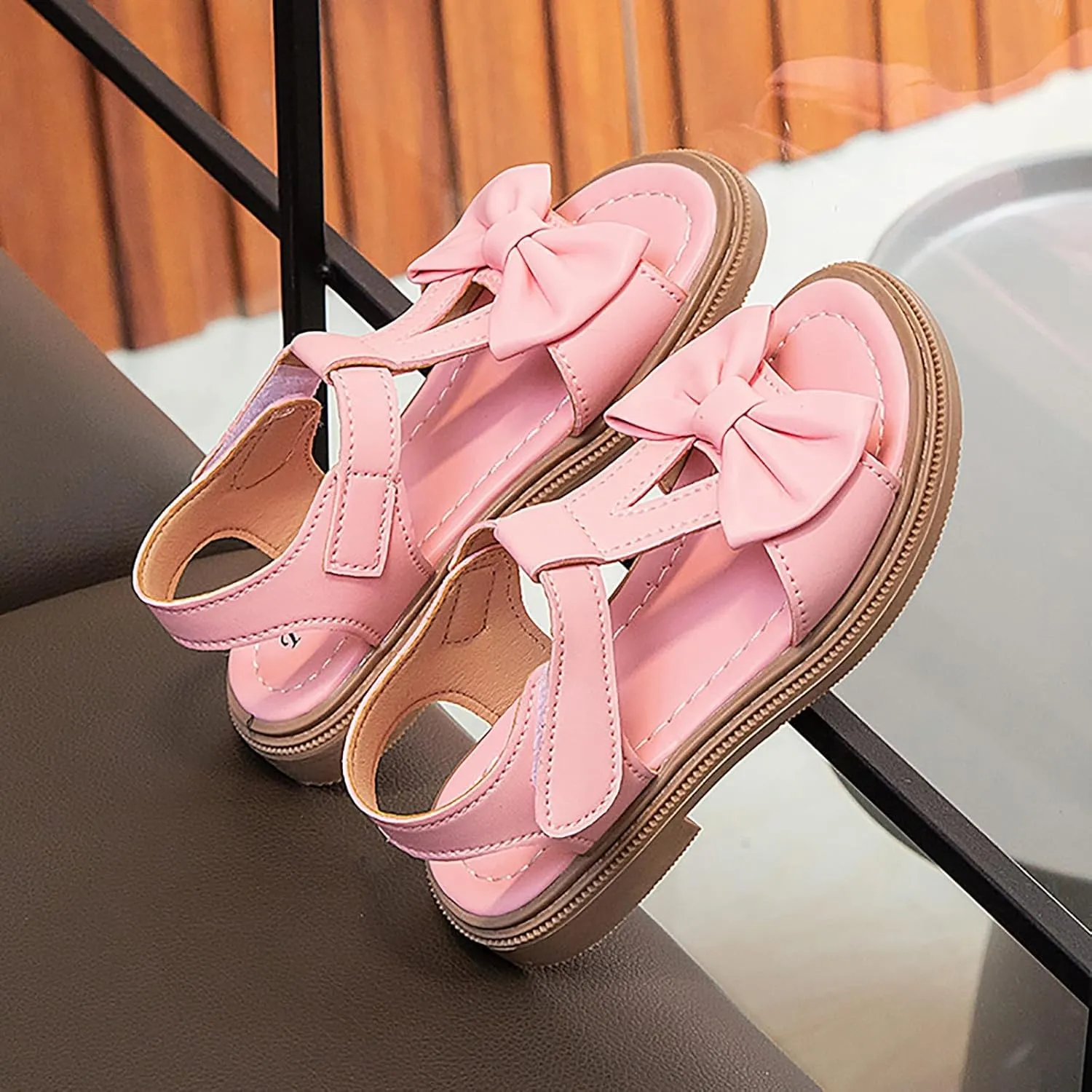 Girls Dress Sandals Kids Summer Bowknot Open Toe Ankle Straps School Princess Flat Sandal Wedding Flower Girl Shoes