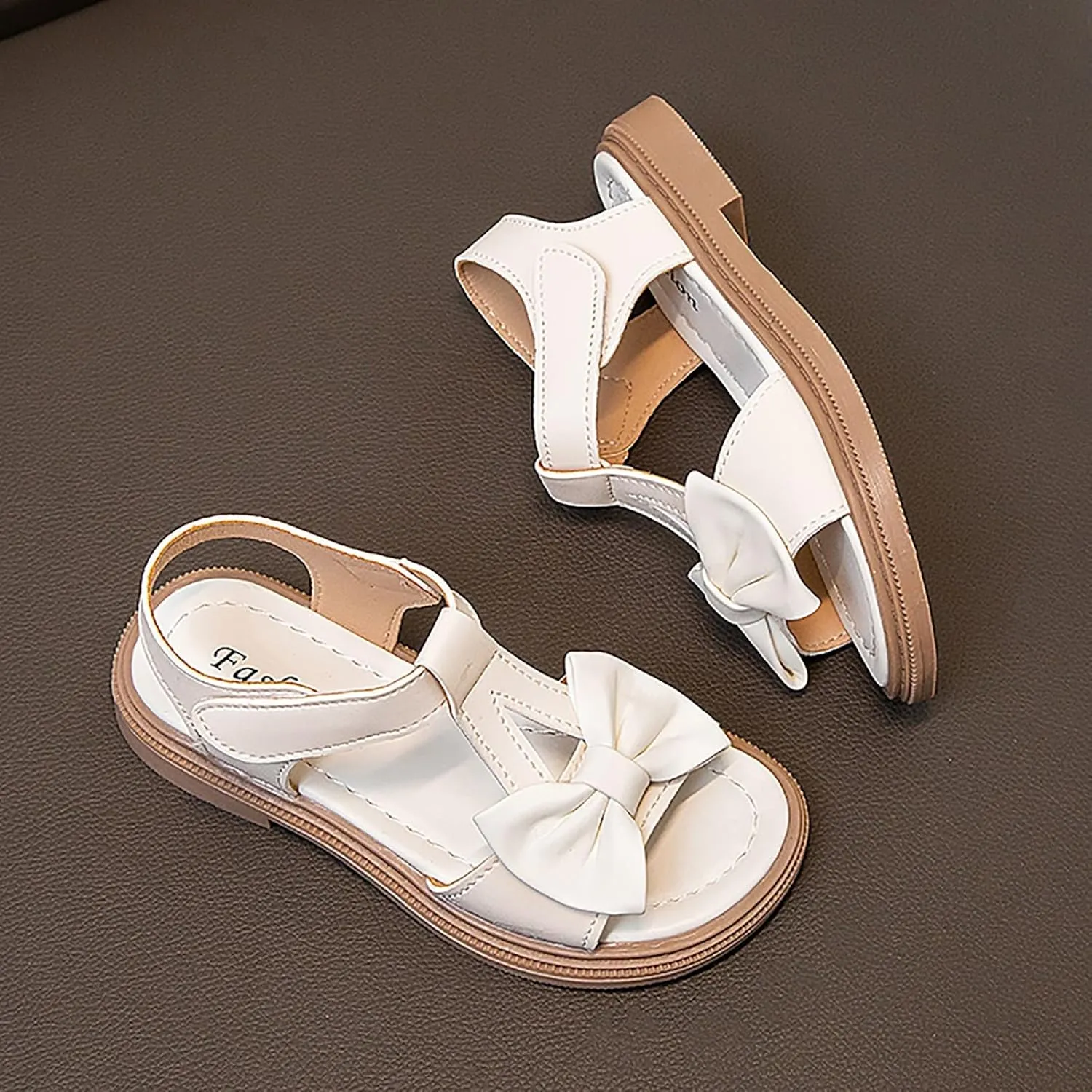 Girls Dress Sandals Kids Summer Bowknot Open Toe Ankle Straps School Princess Flat Sandal Wedding Flower Girl Shoes