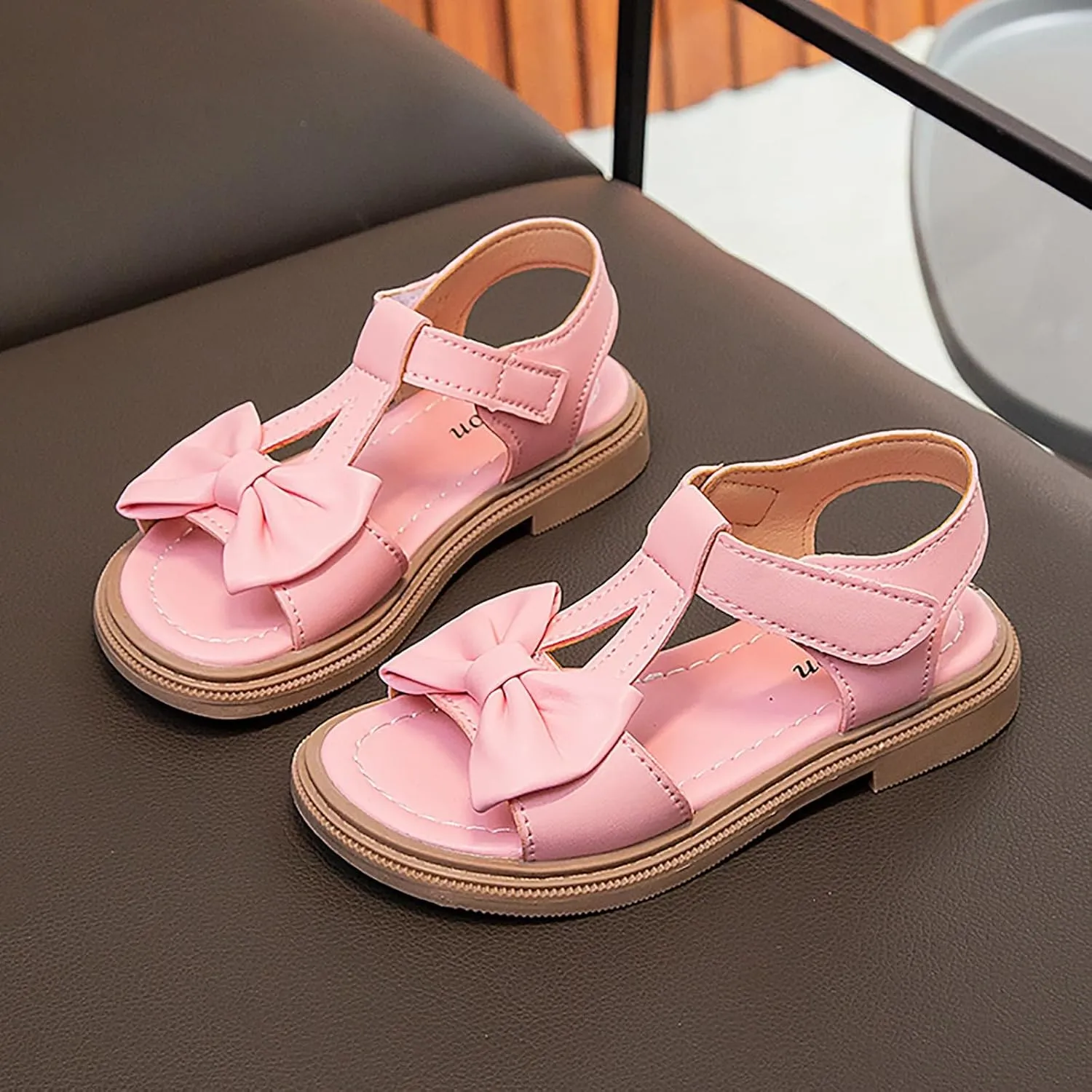 Girls Dress Sandals Kids Summer Bowknot Open Toe Ankle Straps School Princess Flat Sandal Wedding Flower Girl Shoes