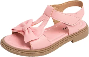 Girls Dress Sandals Kids Summer Bowknot Open Toe Ankle Straps School Princess Flat Sandal Wedding Flower Girl Shoes
