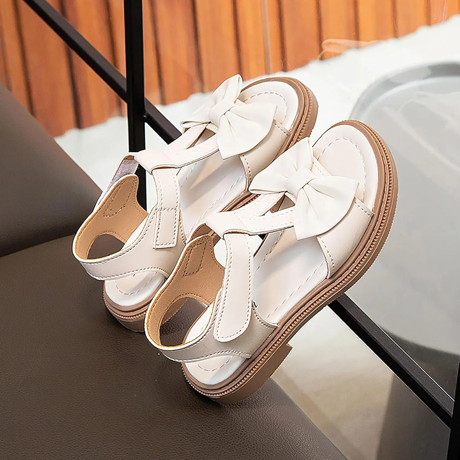 Girls Dress Sandals Kids Summer Bowknot Open Toe Ankle Straps School Princess Flat Sandal Wedding Flower Girl Shoes