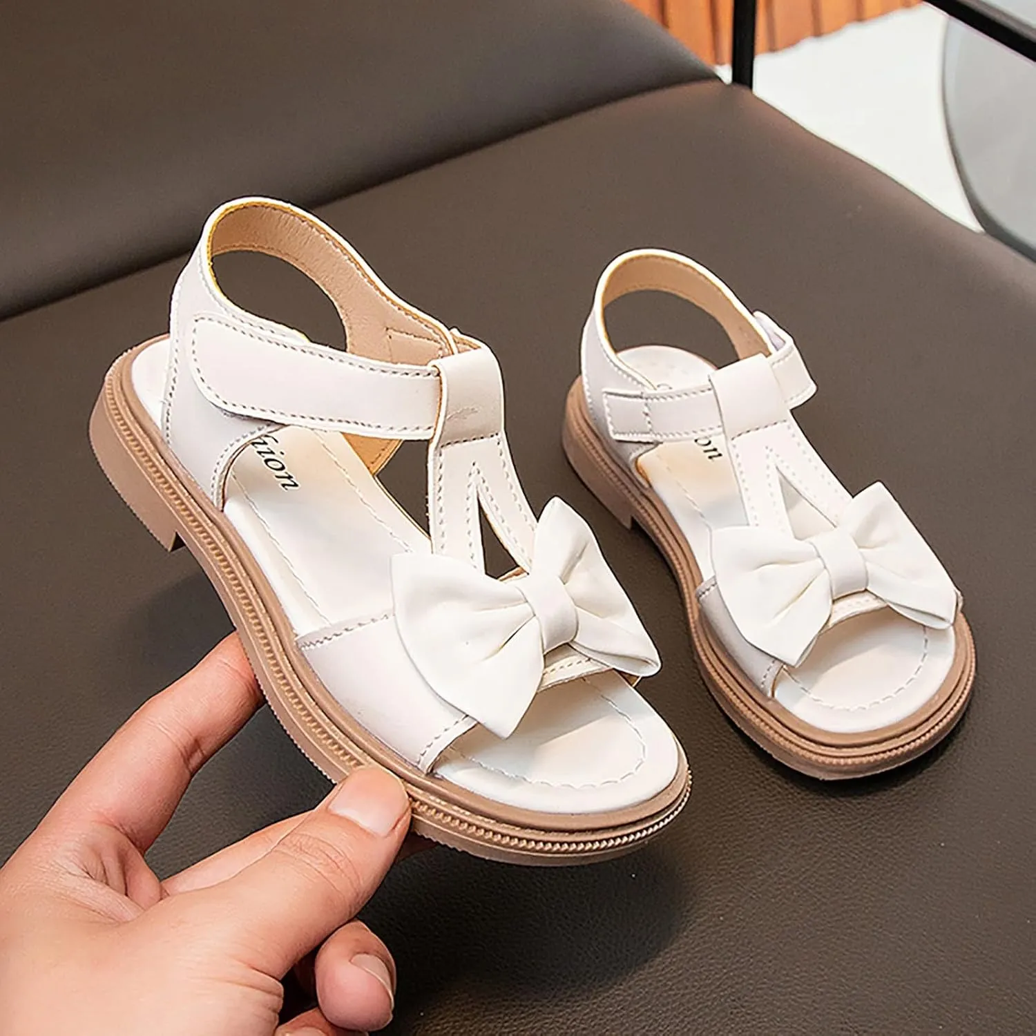 Girls Dress Sandals Kids Summer Bowknot Open Toe Ankle Straps School Princess Flat Sandal Wedding Flower Girl Shoes