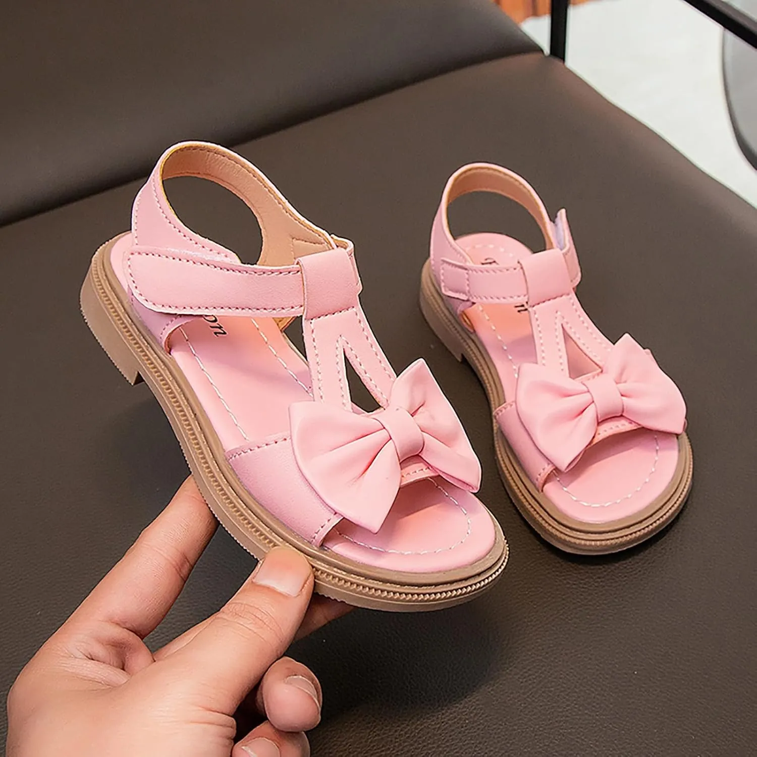Girls Dress Sandals Kids Summer Bowknot Open Toe Ankle Straps School Princess Flat Sandal Wedding Flower Girl Shoes