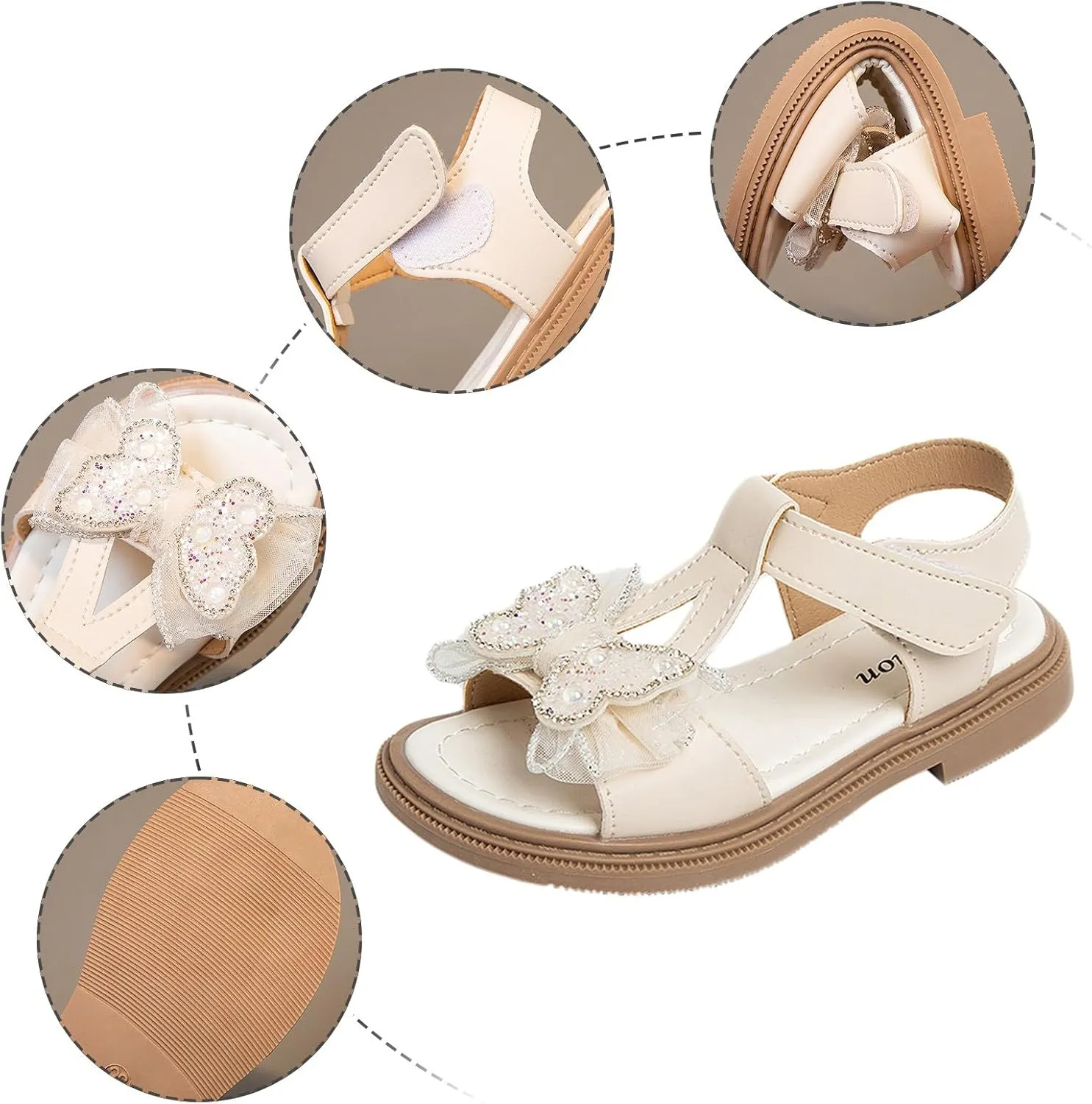 Girls Dress Sandals Kids Summer Pearls Bowknot Open Toe Ankle Straps Princess Flat Sandal Wedding Flower Girl Shoes