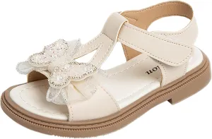 Girls Dress Sandals Kids Summer Pearls Bowknot Open Toe Ankle Straps Princess Flat Sandal Wedding Flower Girl Shoes