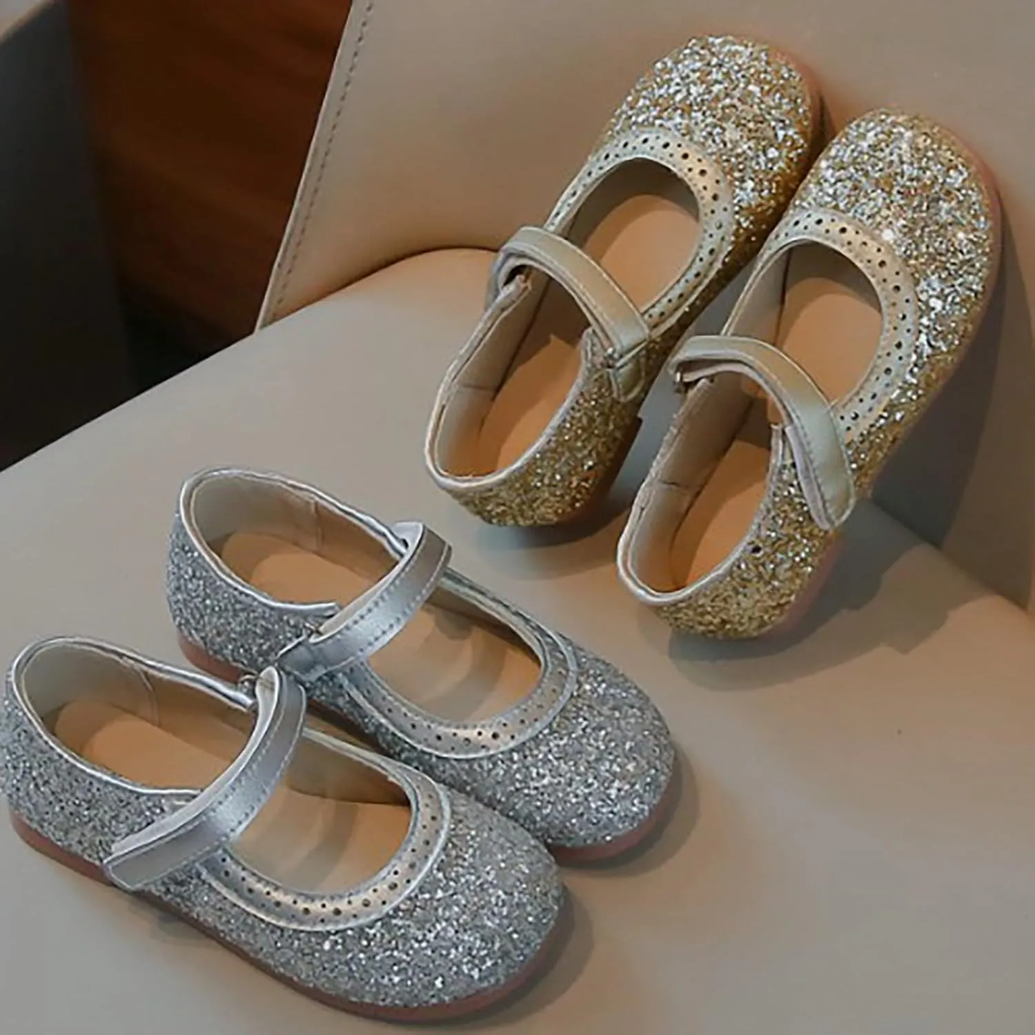 Girls Dress Shoes Mary Jane Wedding Flower Bridesmaids Heels Glitter Princess Shoes for Kids Sparkly Party Prom