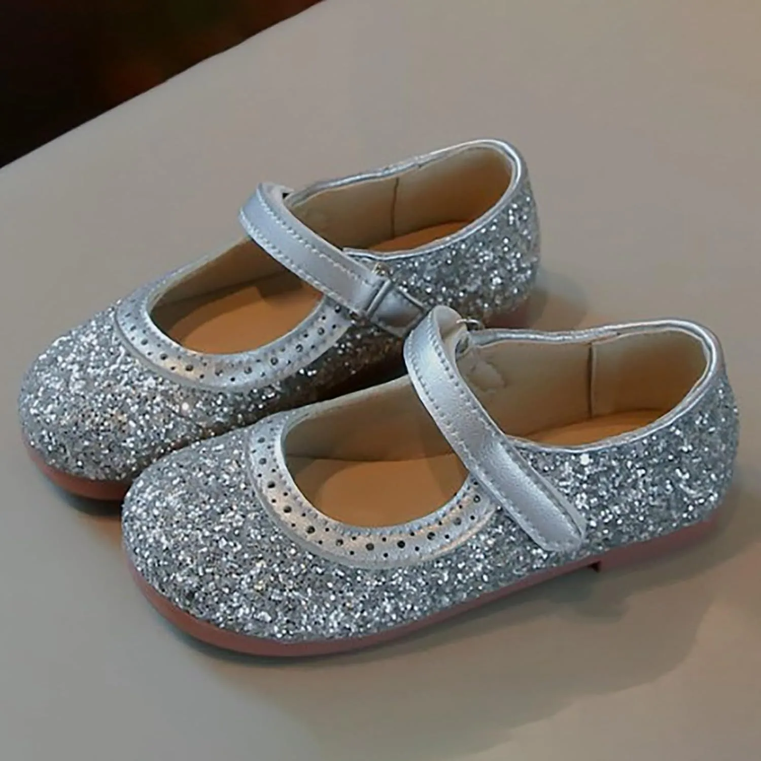 Girls Dress Shoes Mary Jane Wedding Flower Bridesmaids Heels Glitter Princess Shoes for Kids Sparkly Party Prom
