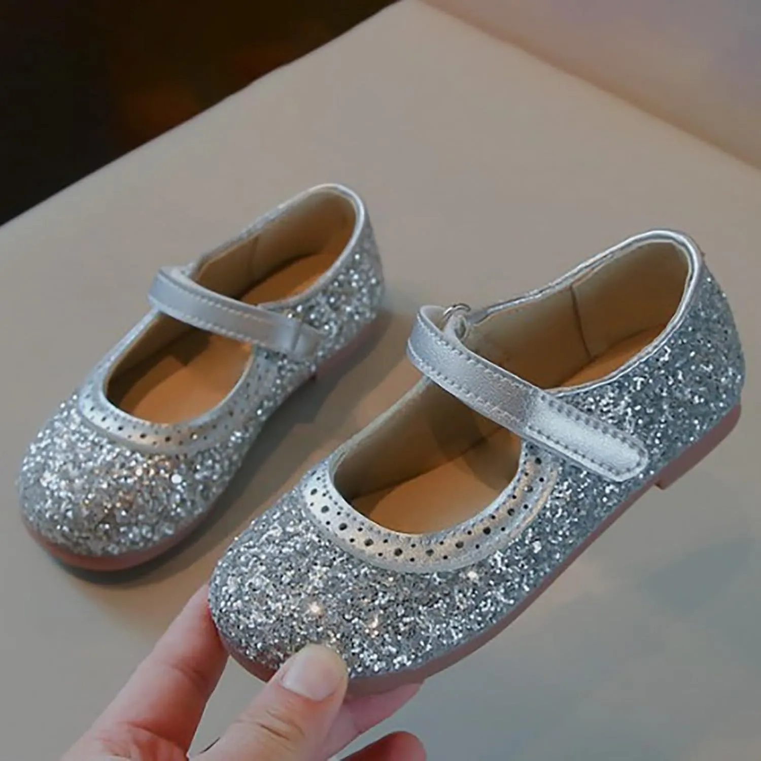 Girls Dress Shoes Mary Jane Wedding Flower Bridesmaids Heels Glitter Princess Shoes for Kids Sparkly Party Prom
