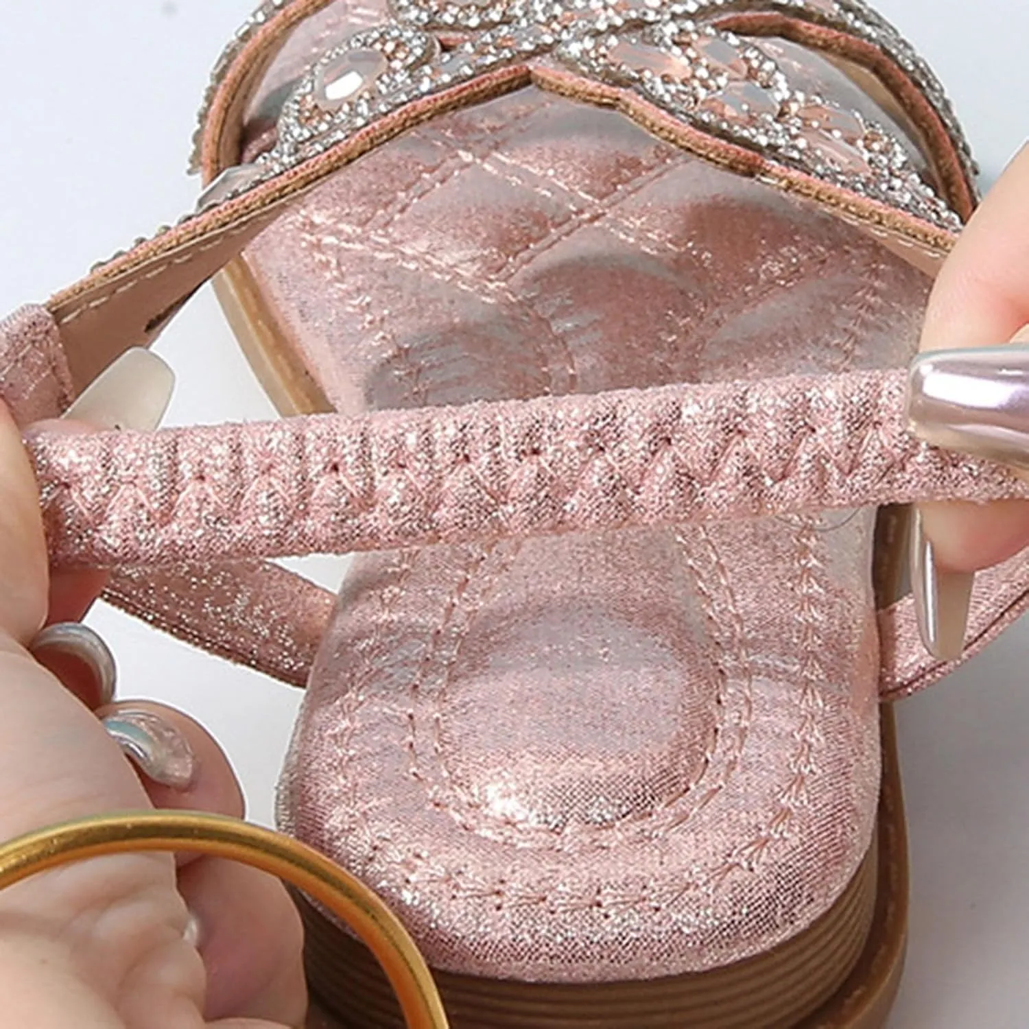 Girls Rhinestone Sandals Flower Glitter Bohemian T-Strap Flats Open Toe Non-slip Sandals Kids Casual Summer Shoes