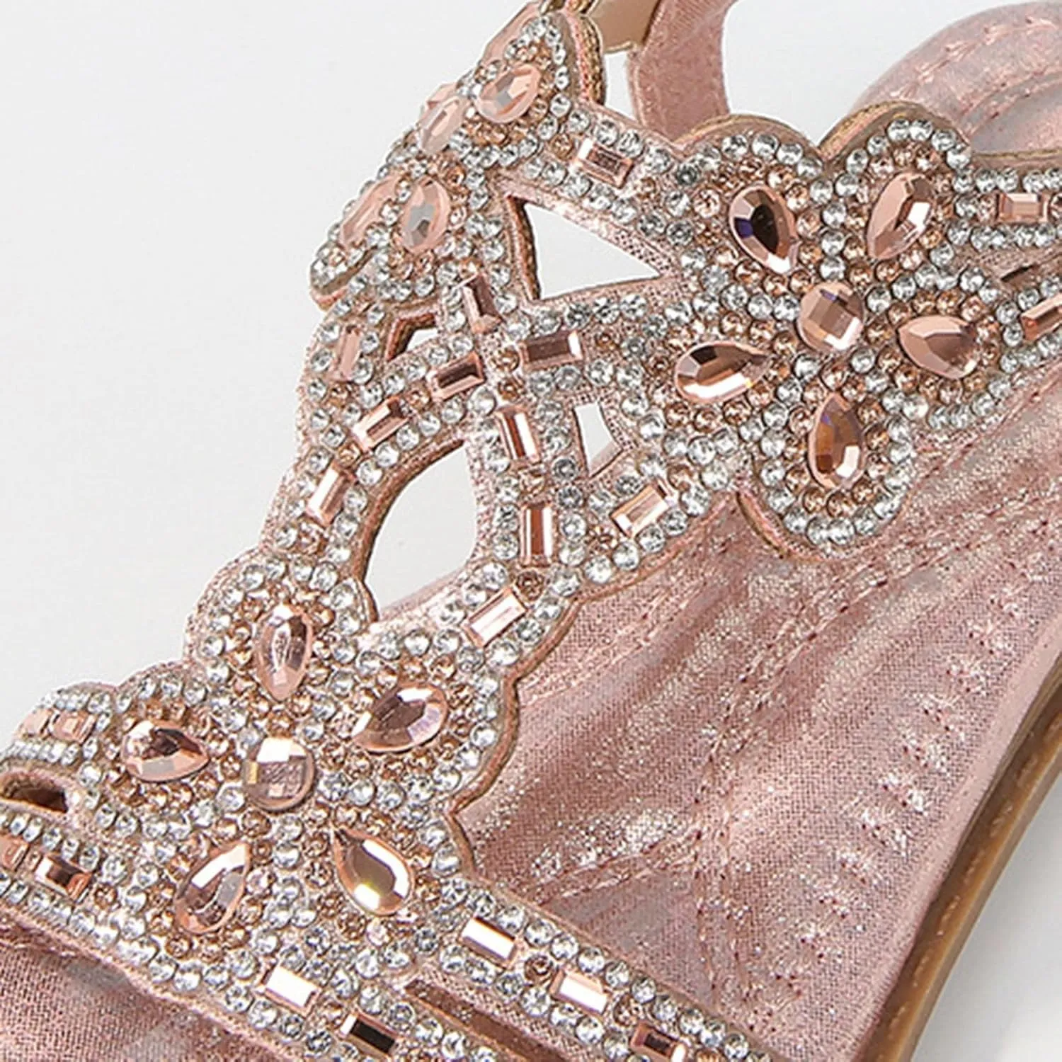 Girls Rhinestone Sandals Flower Glitter Bohemian T-Strap Flats Open Toe Non-slip Sandals Kids Casual Summer Shoes