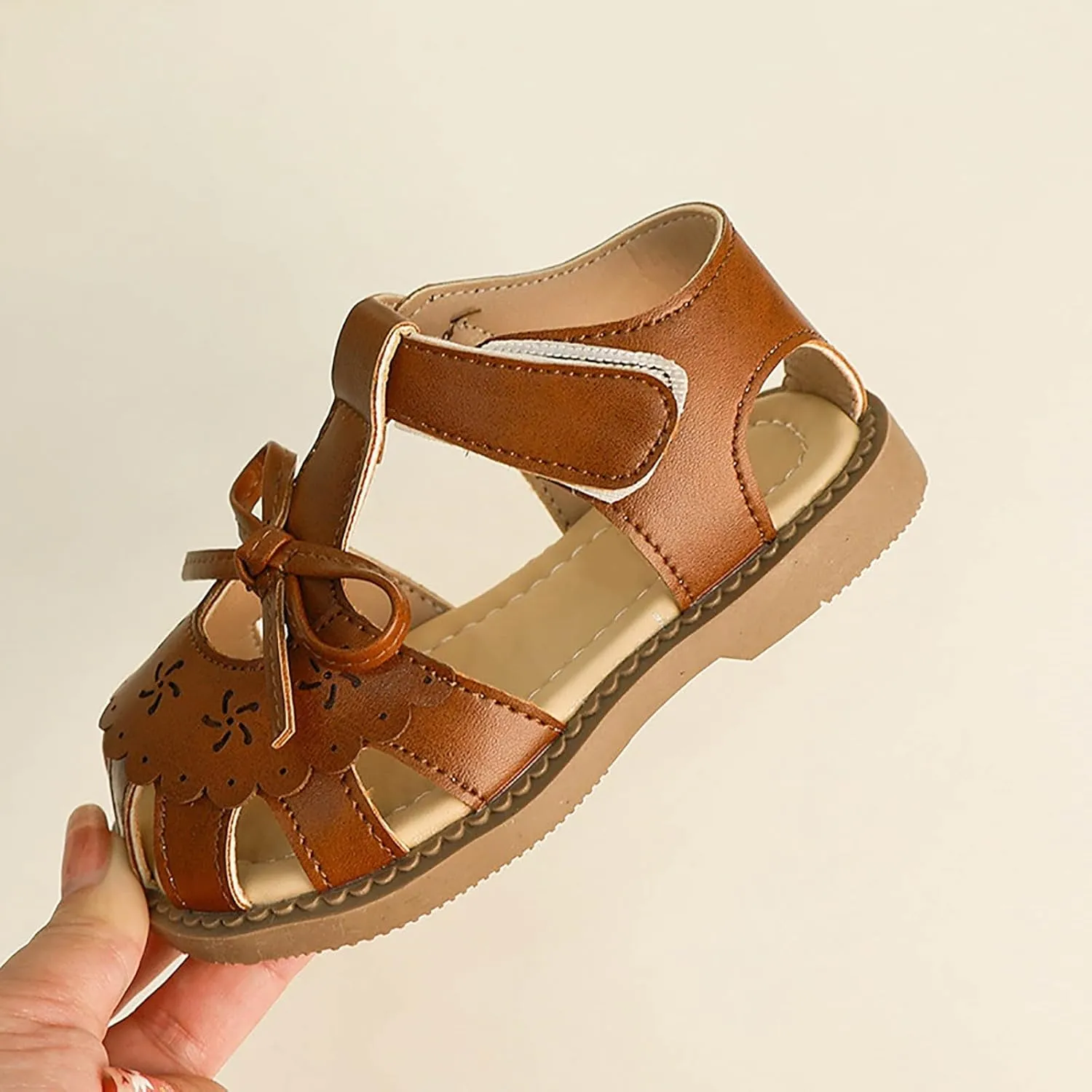 Girls Sandals Girls Summer Casual Soft Bottom Cute Bowknot Shoes Beach Baotou Sandals Buckles With Hook and Loop