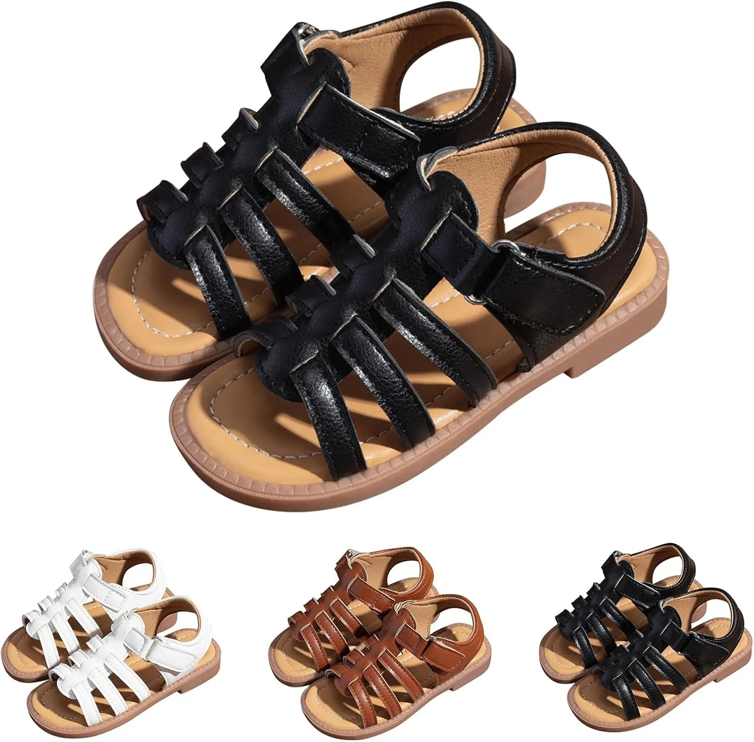 Girls Sandals Leather Open Toe Rubber Non Slip Adjusted Strap School Shoes Kids Soft Sole Beach Casual Sandals
